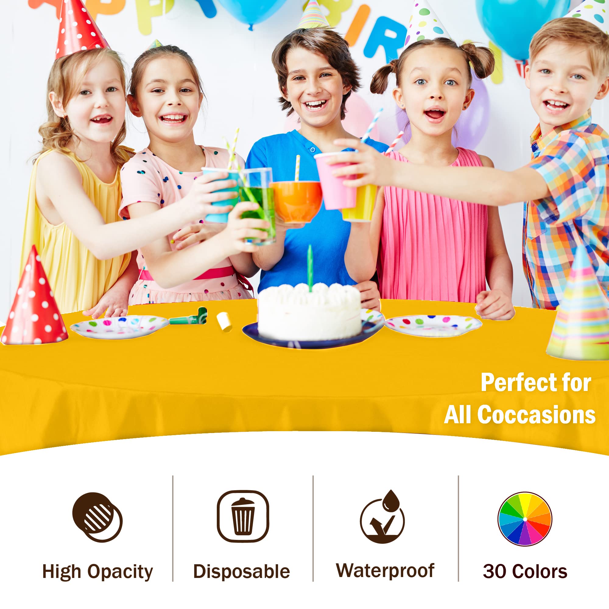 Exquisite 6-Pack Premium Plastic Tablecloth 84In. Round Plastic Table Cover - Yellow