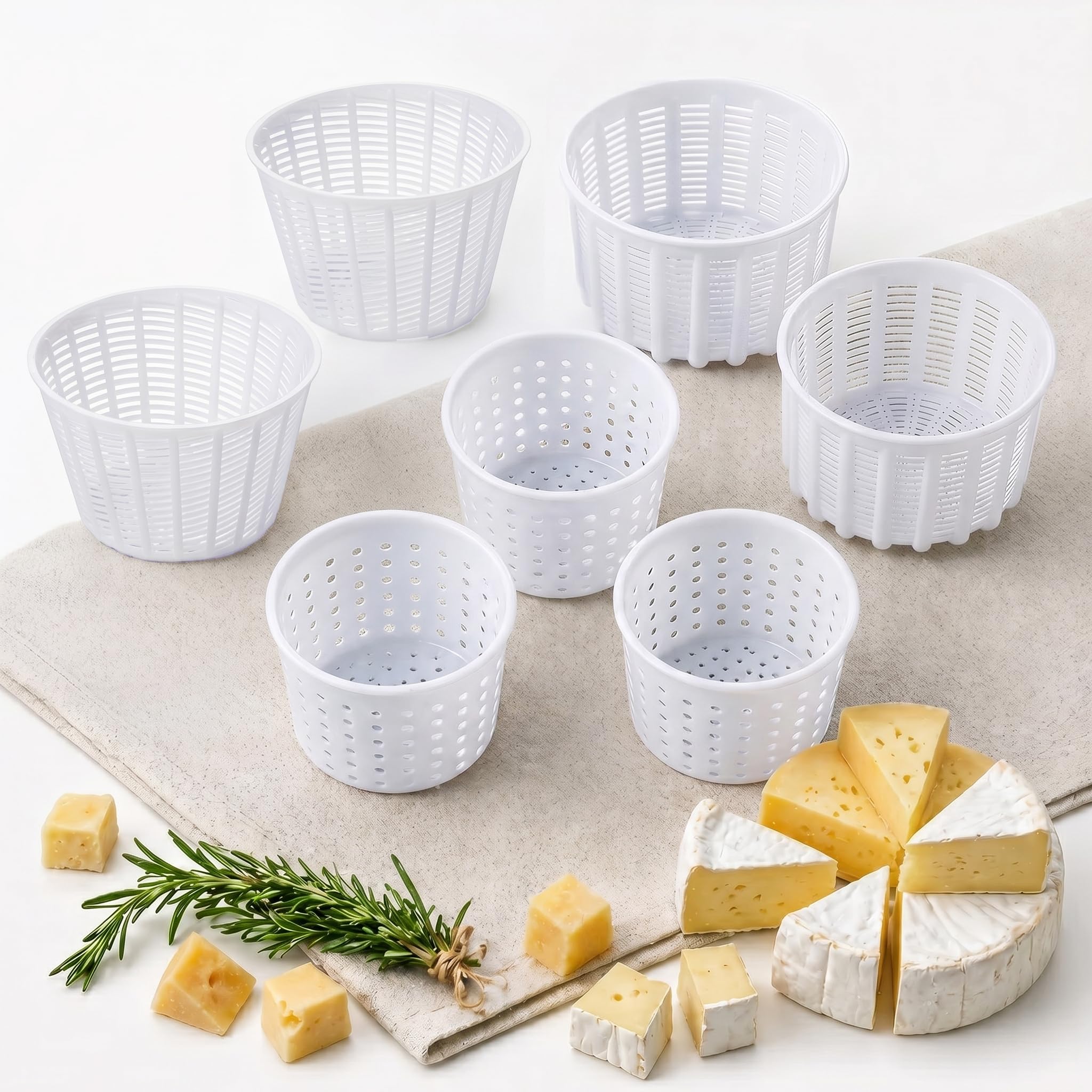 Cheese Mold Set, 7Piece Assorted Cheese Draining Baskets for Homemade Cheese Making, Approx. 8.821.2 oz Capacity for Ricotta, 