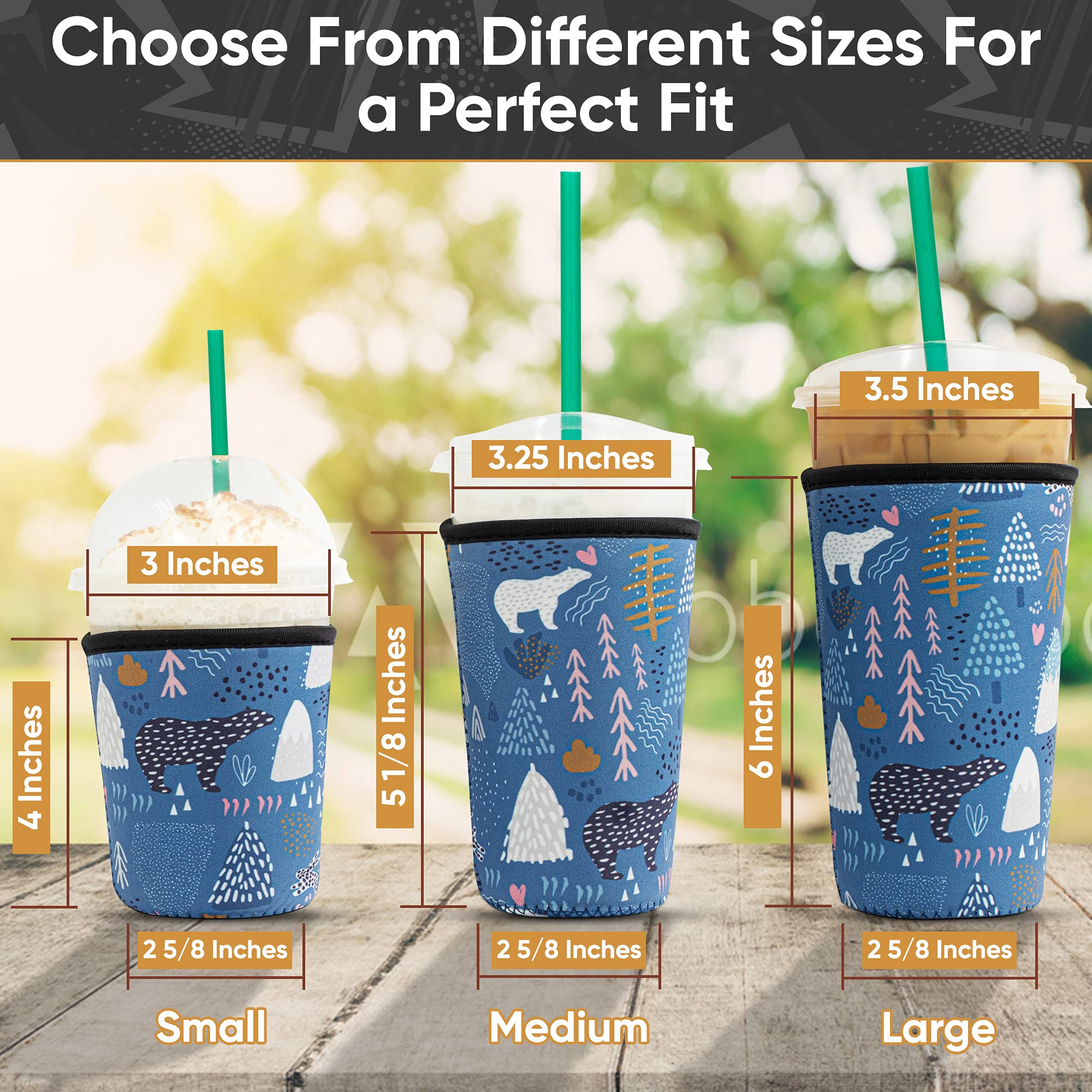 Baxendale Iced Coffee Sleeves For Cold Drink Cups - 3 Pack Reusable Neoprene Iced Coffee Cup Sleeve For Cold Drinks, Compatible