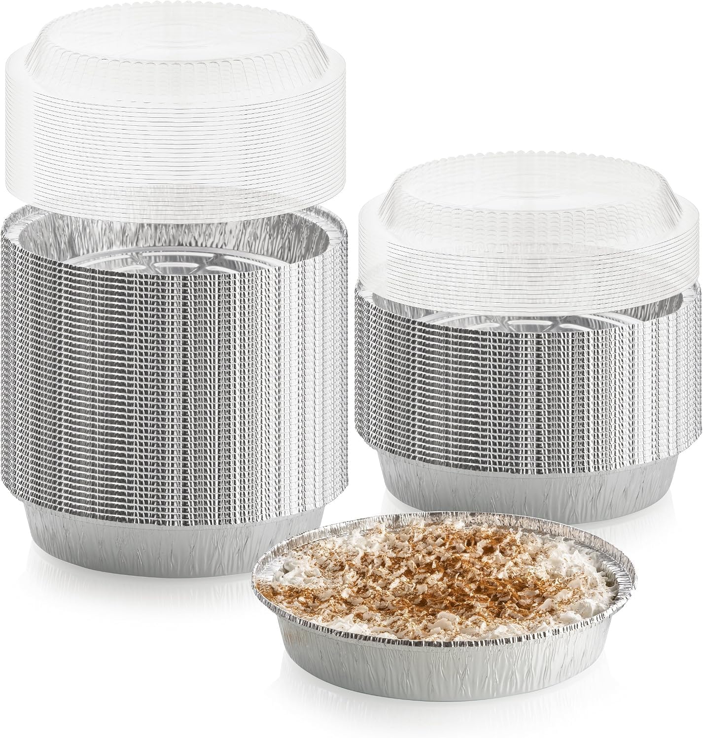 DCS Deals 40Pack of Round Foil Pans with 40 Dome Lids  Disposable Aluminum Foil Cake Trays  Freezer & Oven Safe  For Baking,