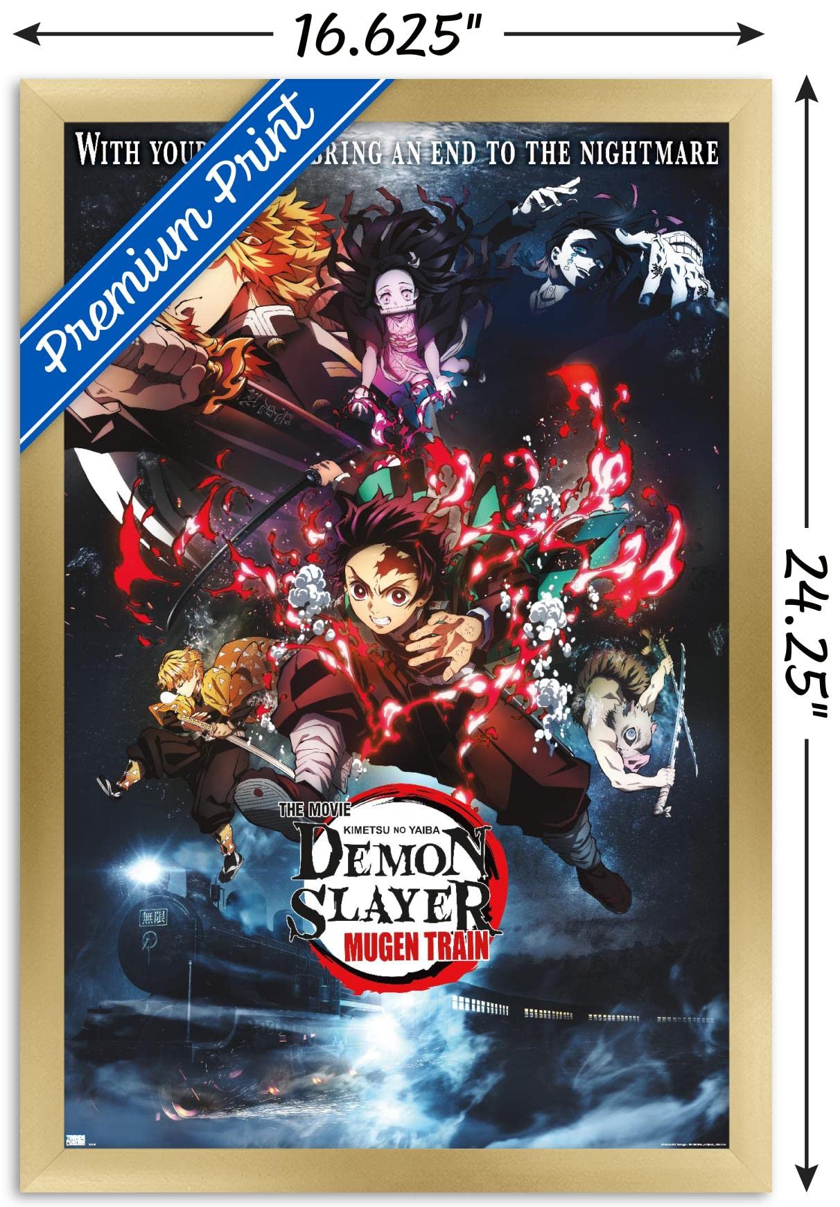 Trends International Demon Slayer: Mugen Train - Collage One Sheet Wall Poster, 14.725'' X 22.375'', Gold Framed Version