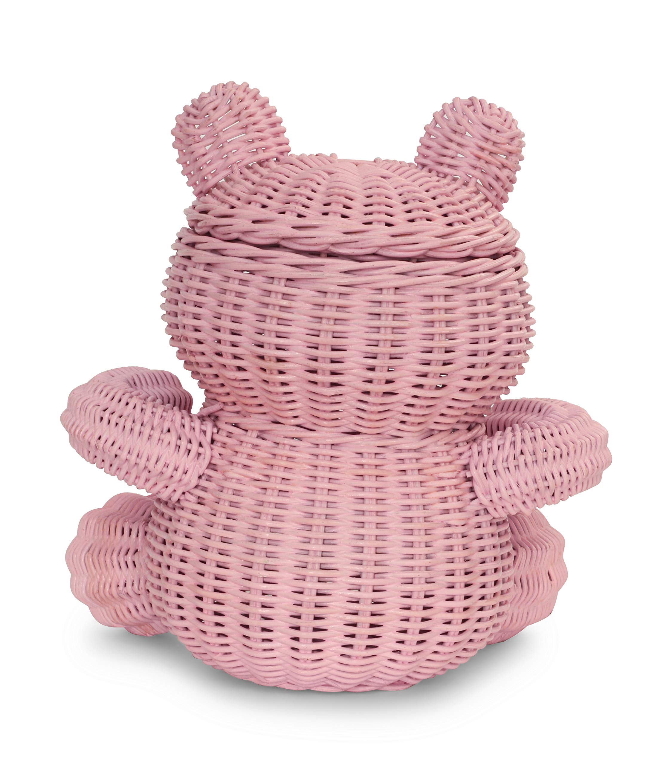 G6 Collection Large Bear Rattan Storage Basket With Lid Decorative Bin Home Decor Hand Woven Shelf Organizer Cute Handmade Handc