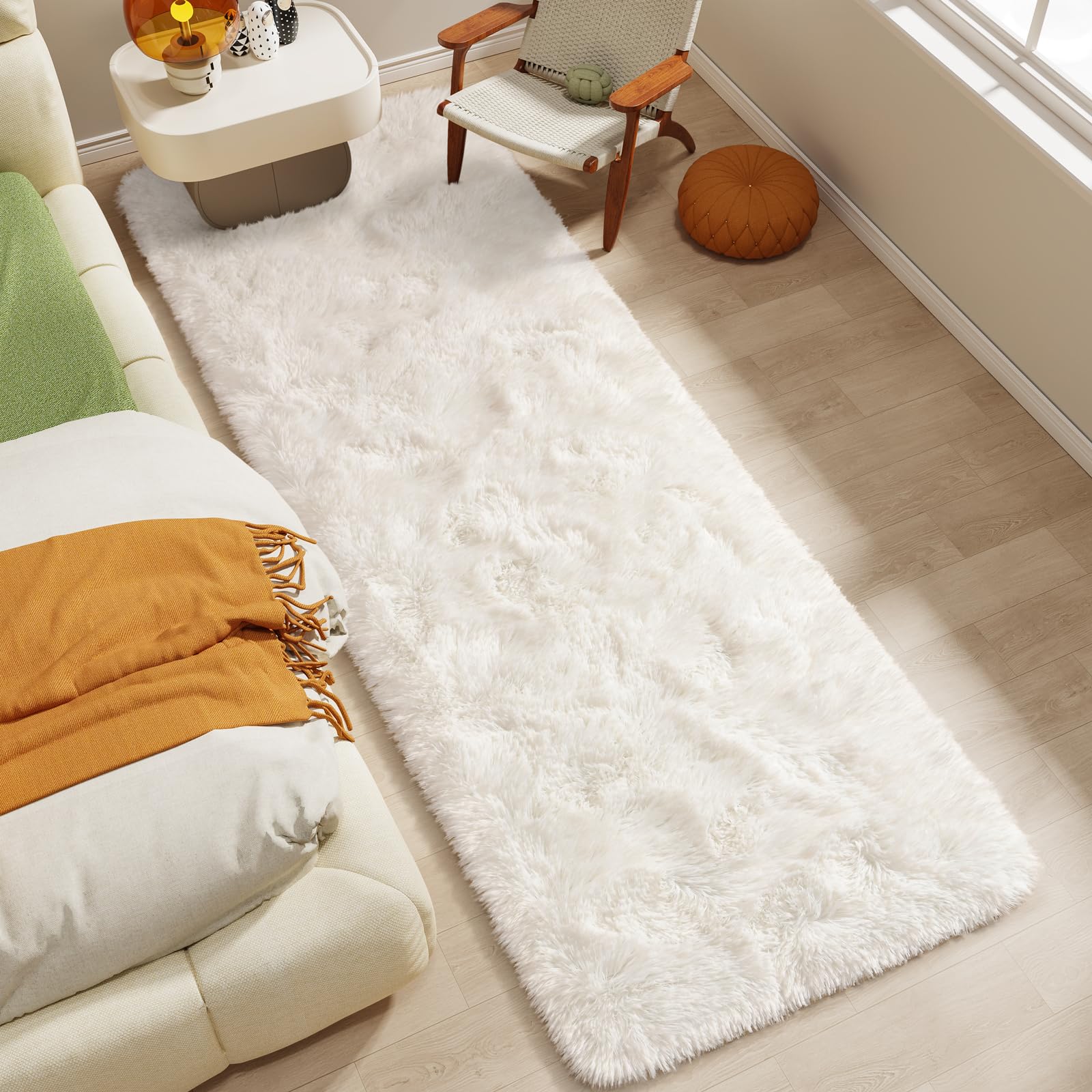 LOCHAS Ultra Soft Indoor Modern Area Rugs 2x8, Fluffy Living Room Carpets for Children Bedroom Home Decor Nursery Rug, Cream