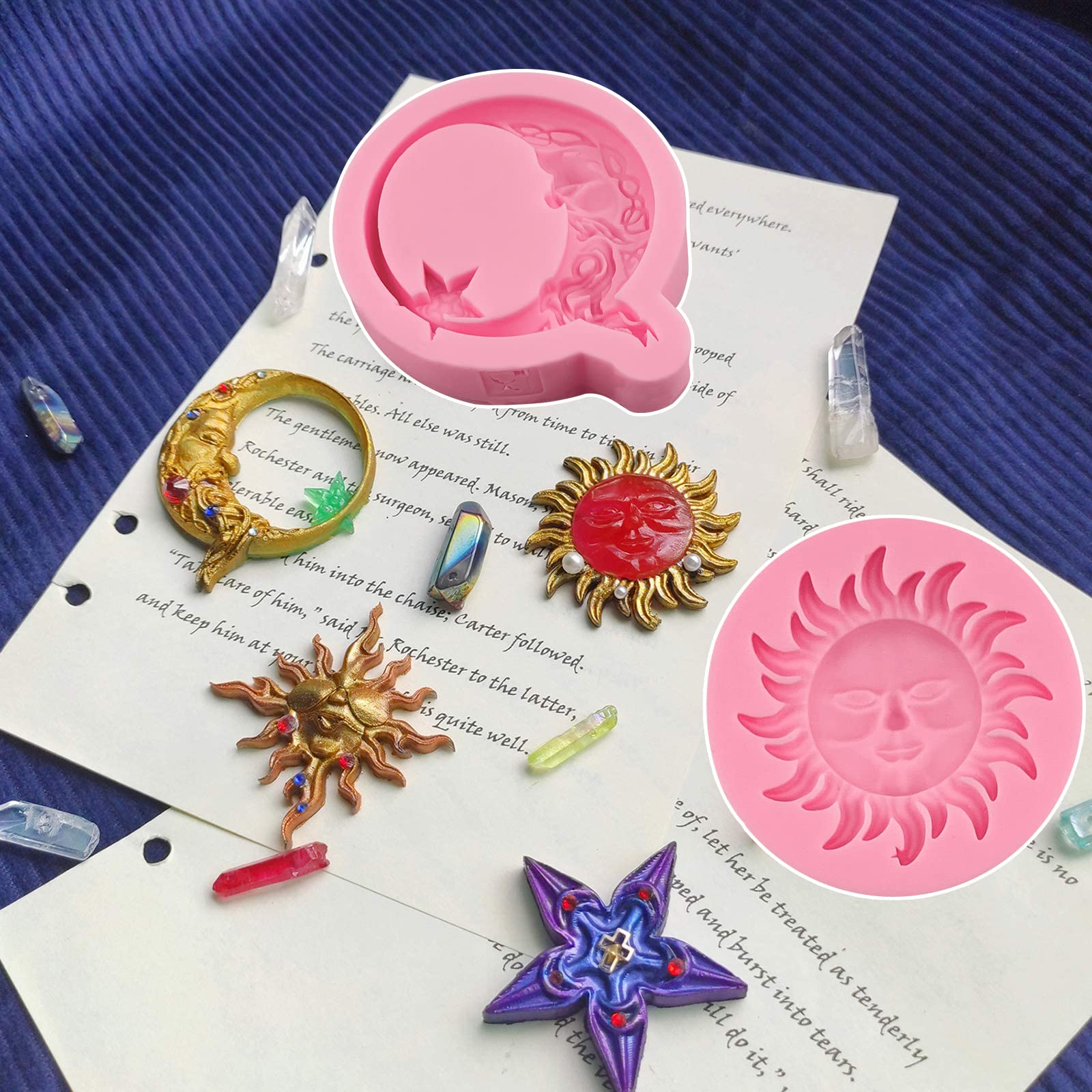 Greek Sun God Fondant Molds 4Pcs, Moon Star Cake Decorating Silicone Molds, Chocolate Candy Clay Molds For Cupcake Toppers, Resi