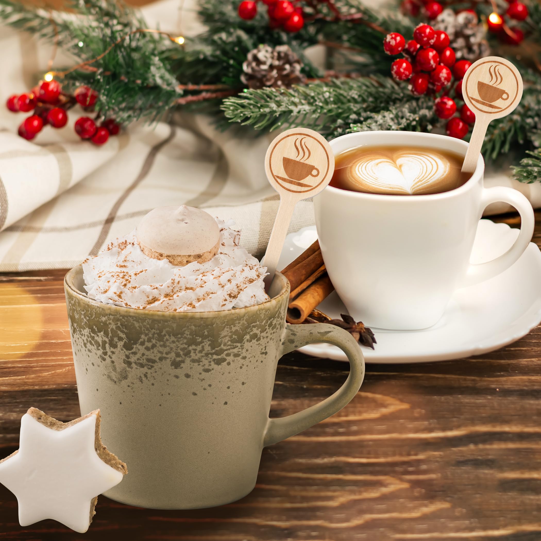 100Pcs Coffee Stirrers-5.9 Inch Natural Wooden Stir Sticks With Round Ends, Disposable Eco-Friendly Biodegradable Cafe Grade Cof