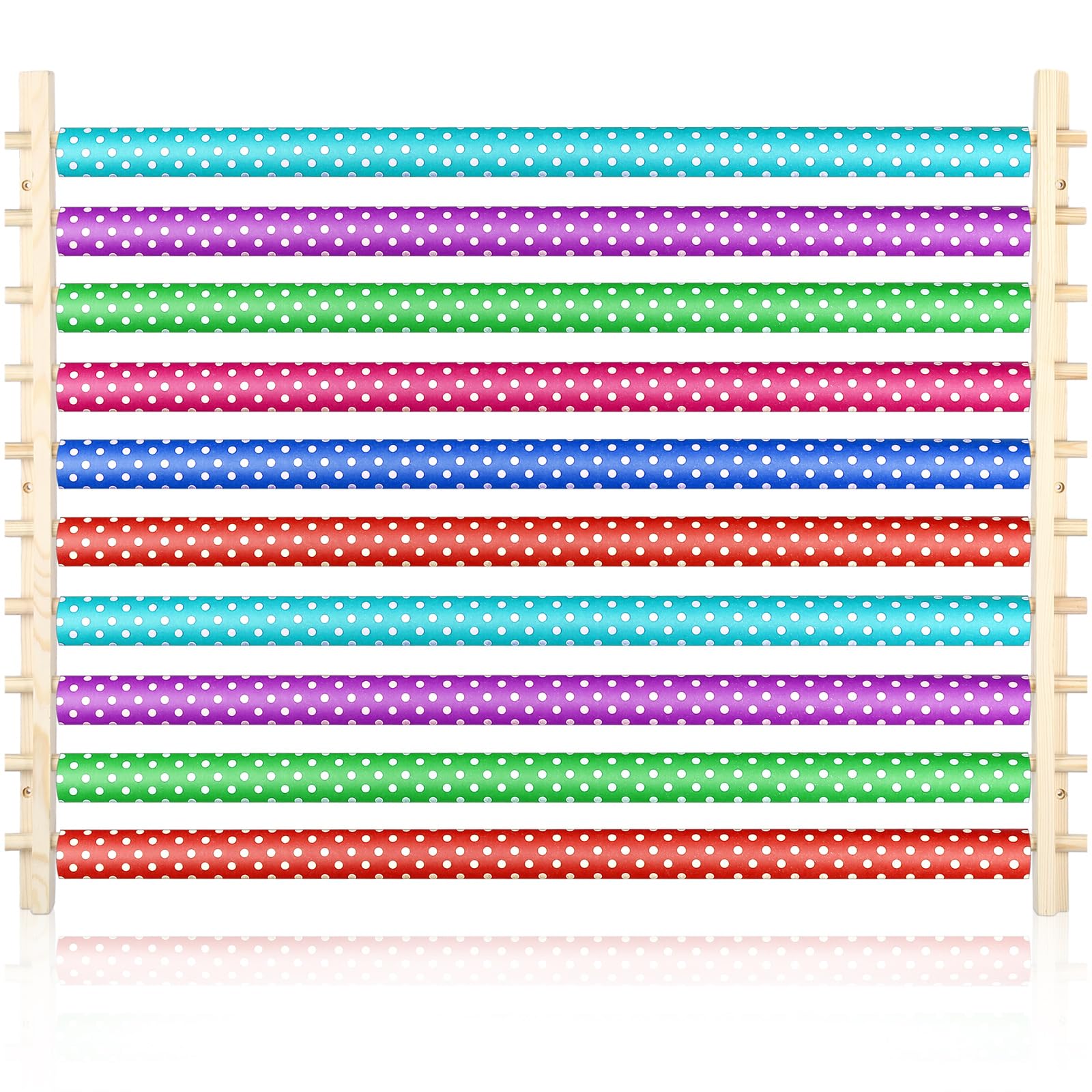Kigley 10 Tier Ribbon Holder Organizer Rack Wood Wrapping Paper Display Rack Large Gift Wrapping Paper Storage Organizer Easy Wa