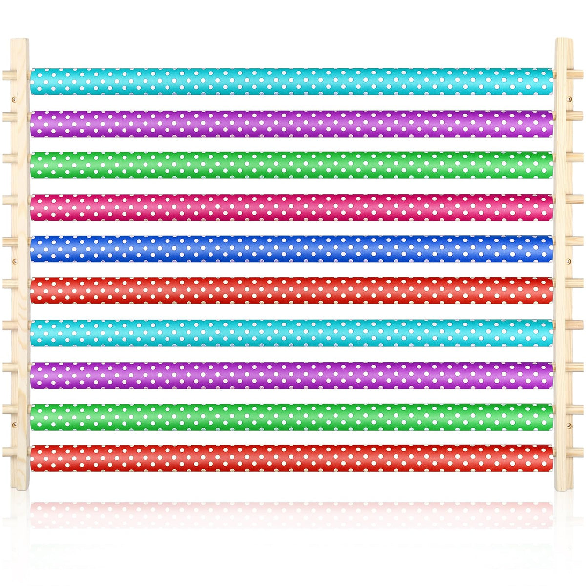 Kigley 10 Tier Ribbon Holder Organizer Rack Wood Wrapping Paper Display Rack Large Gift Wrapping Paper Storage Organizer Easy Wa