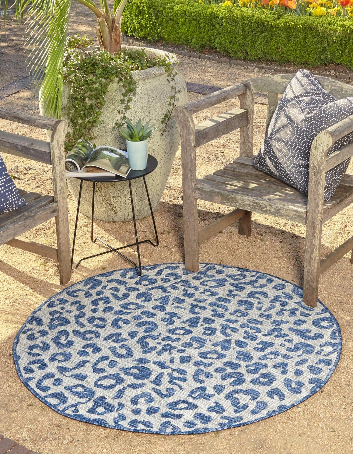 Unique Loom Outdoor Safari Collection Area Rug - Leopard (10 8 Round Blue/Gray)