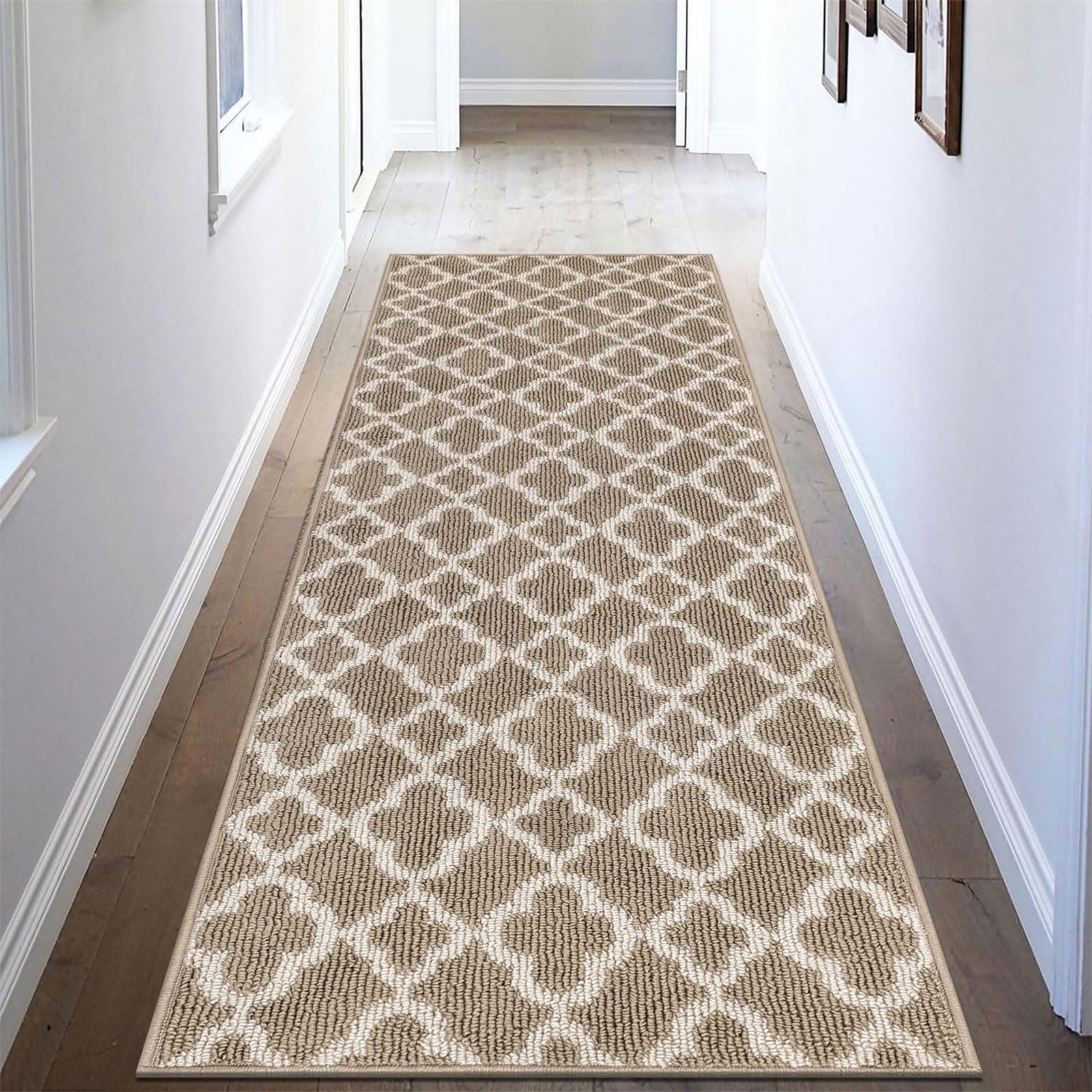 UArtlines Runner Rug for Hallway 2  6feet Non Slip Kitchen Floor Carpet Runners Beige Geometric Pattern Machine Washable Area R