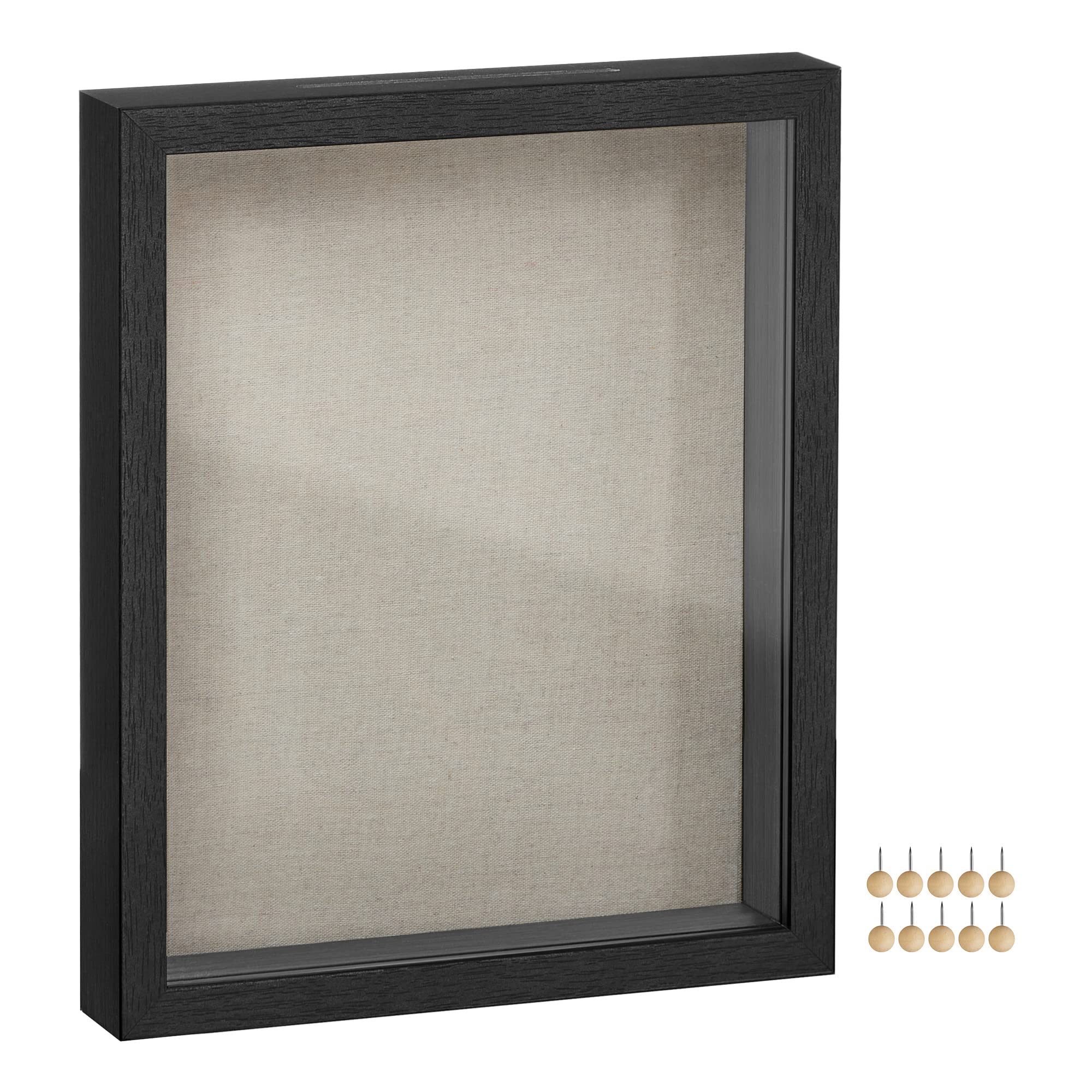 SONGMICS 11x14 Shadow Box Frame, Deep Box Frame with Top Slot and Push Pins, Picture Frame Display Case for Savings, Linen Fabri