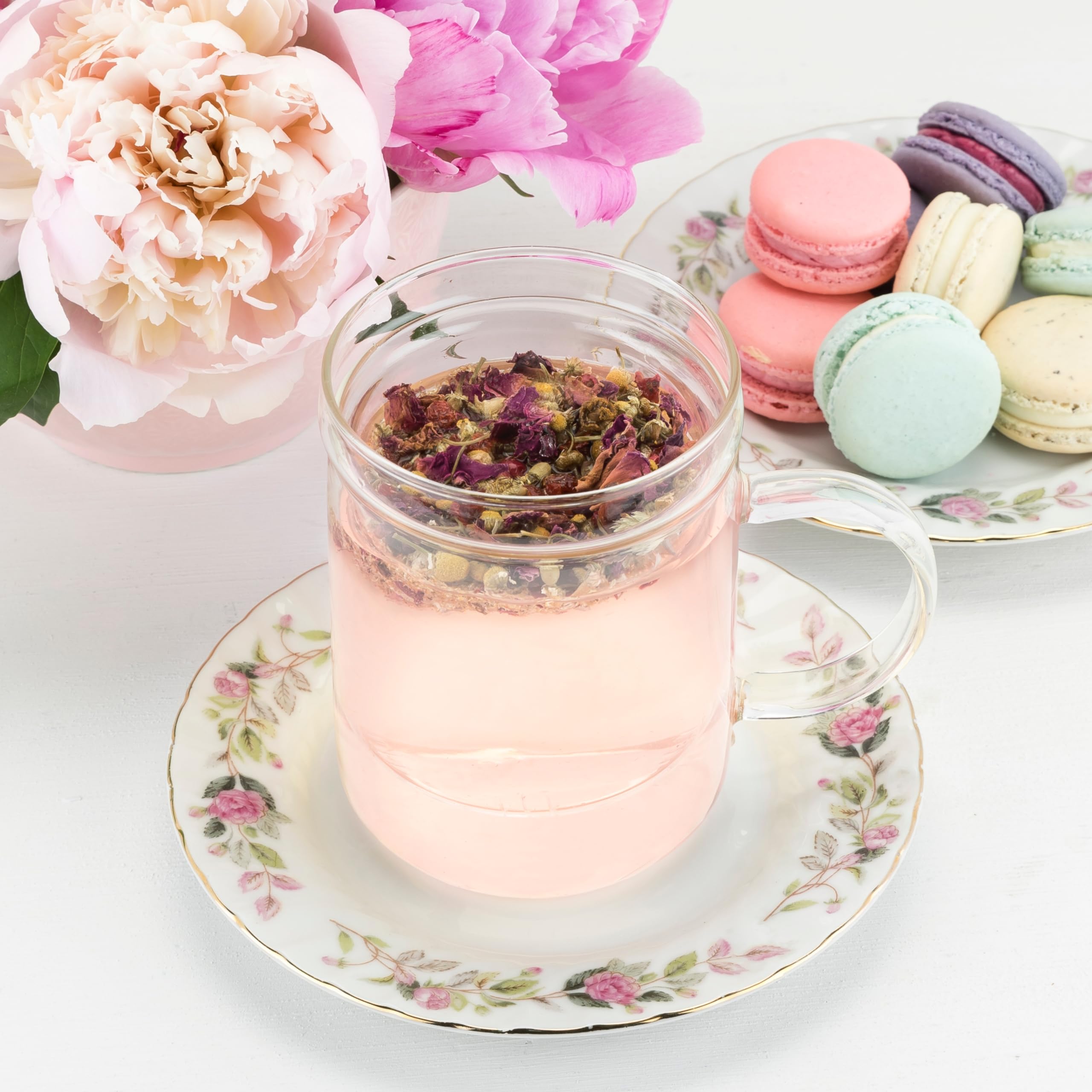 Pinky Up Blake Tea Infuser Mug With Lid, Glass Cups For Loose Leaf Or Flowering Teas, Travel Mugs, Home Office, Picnic, Camping,