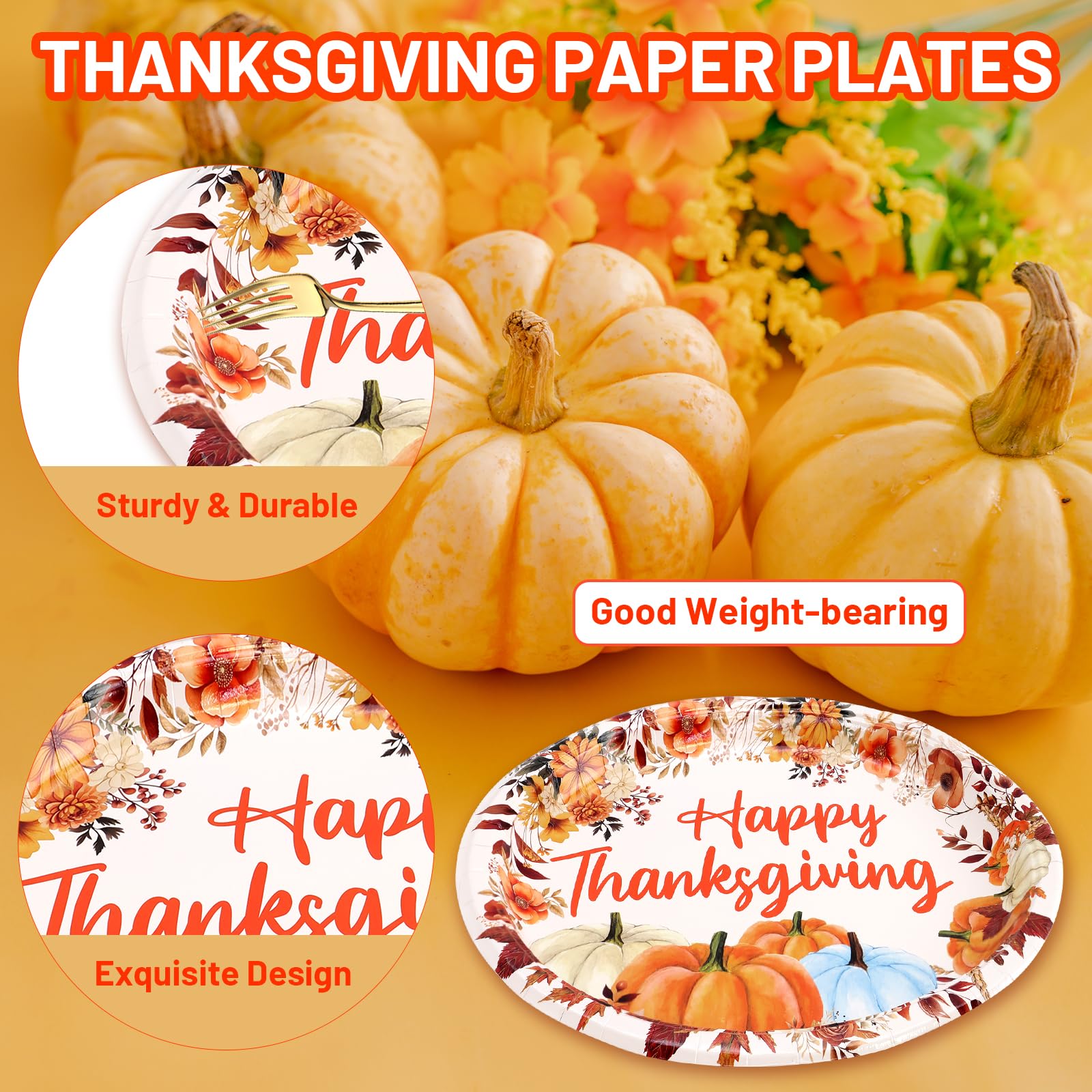 WorldBazaar 72 Pcs Thanksgiving Oval Paper Plates and Napkins Fall Party Essentials Party Supplies Fall Large Paper Plates Dispo