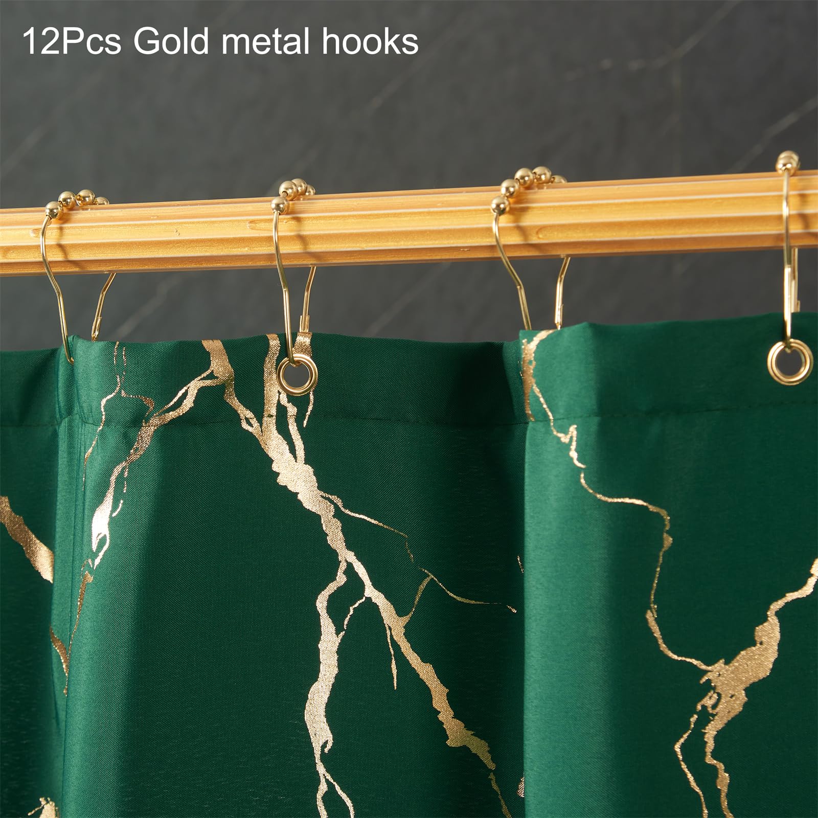 Green And Gold Shower Curtain, Marble Dark Green Shower Curtains For Bathroom With Hooks,Unique Glitter Metallic Gold Foil Print