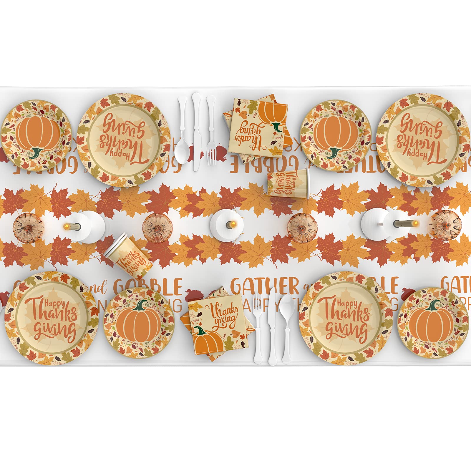 ATFUNSHOP Thanksgiving Tablecloth 5 Pack 54 X 108 Plastic Fall Table Cover Party Supplies Pumpkins Turkey Disposable Table Cloth