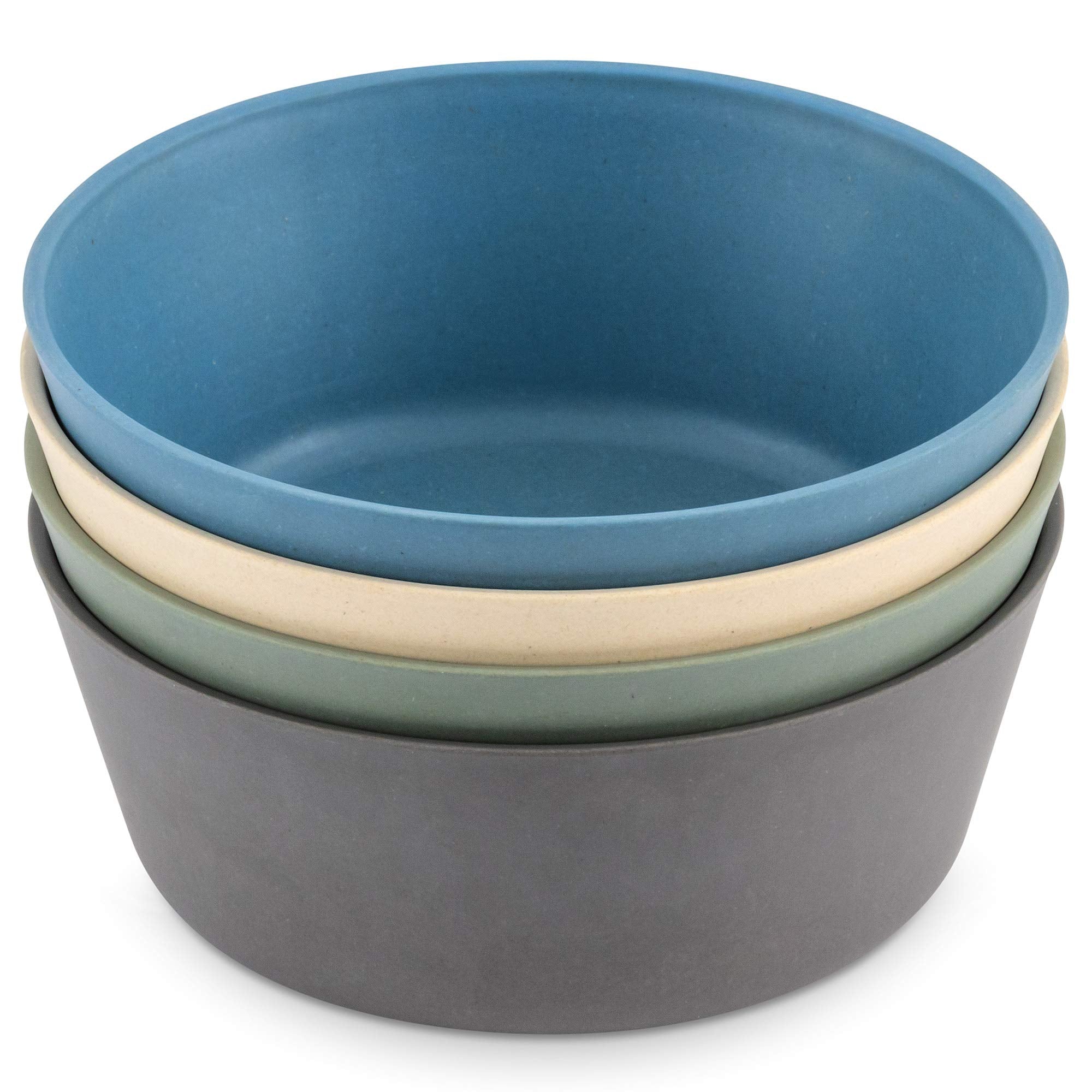 Weesprout Bamboo Kids Bowls, Set Of Four 10 Oz Kid-Sized Bamboo Bowls, Dishwasher Safe Kid Bowls (Blue, Green, Gray, & Beige)