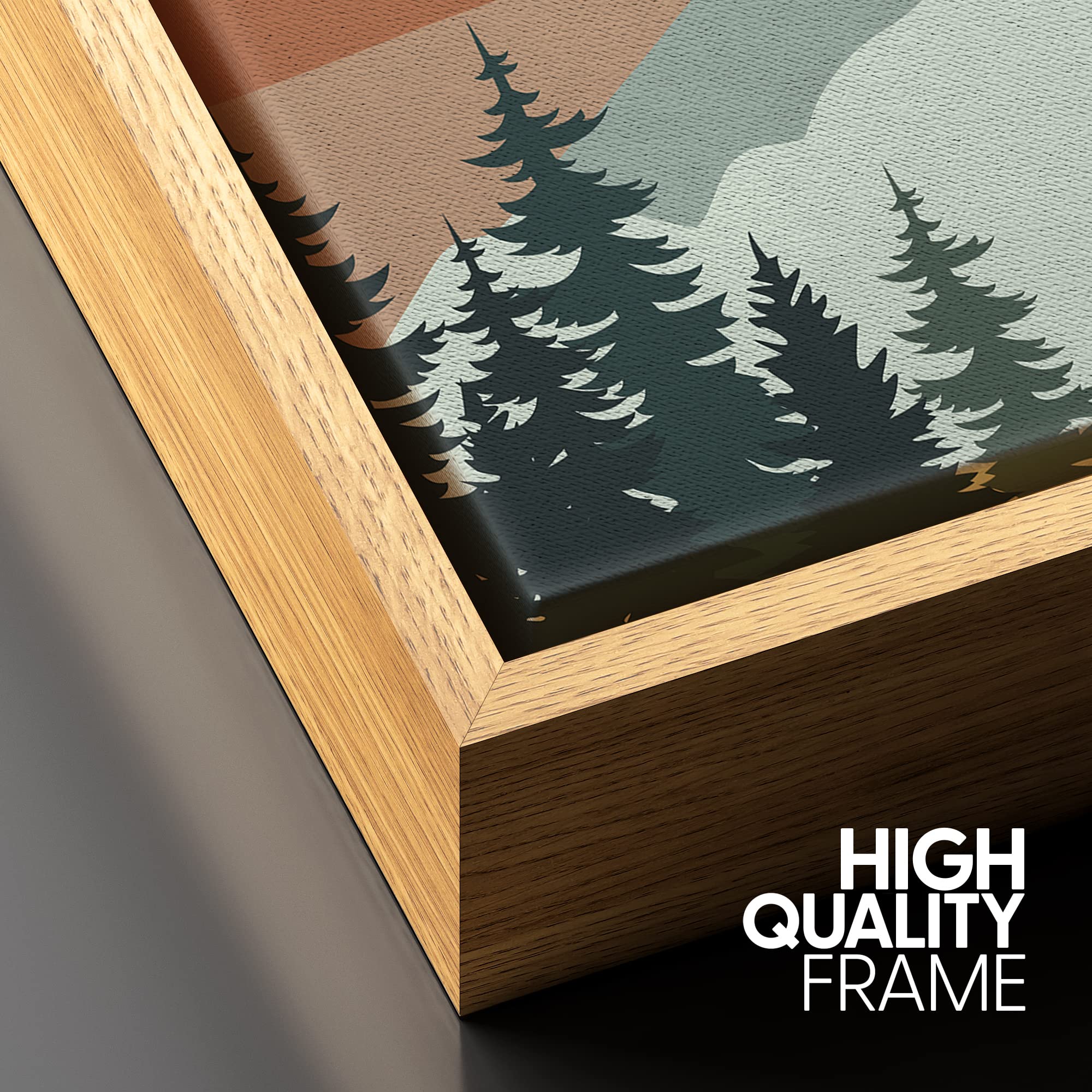 Signford Framed Canvas Print Wall Art Pastel Mountain Tree Forest Lake Nature Wilderness Illustrations Modern Art Decorative Boh