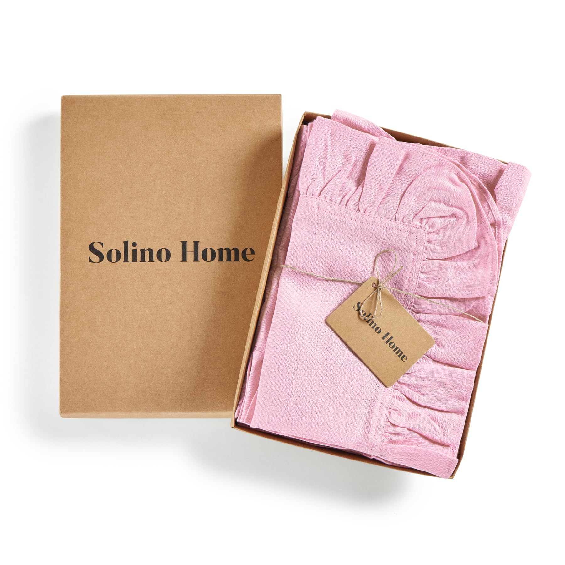Solino Home Linen Ruffle Dinner Napkins 20 X 20 Inch - 100% Pure Linen Pink Lemonade Cloth Napkins Set Of 4 For Spring, Easter -
