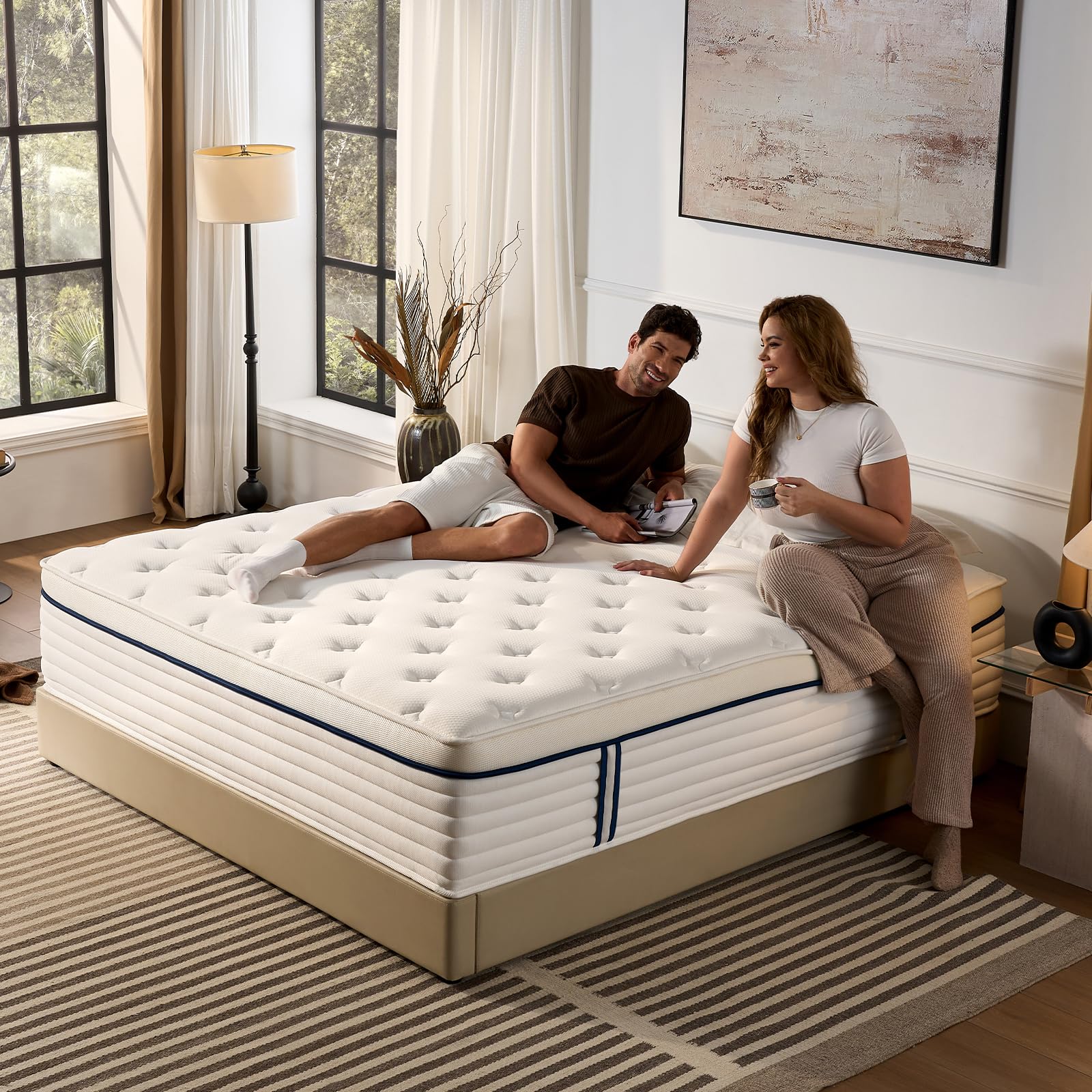 Quiltzen Queen Size Mattress 12 Inch, Firm Hybrid Mattress With Memory Foam & Individually Wrapped Pocket Coils, Pressure-Reliev