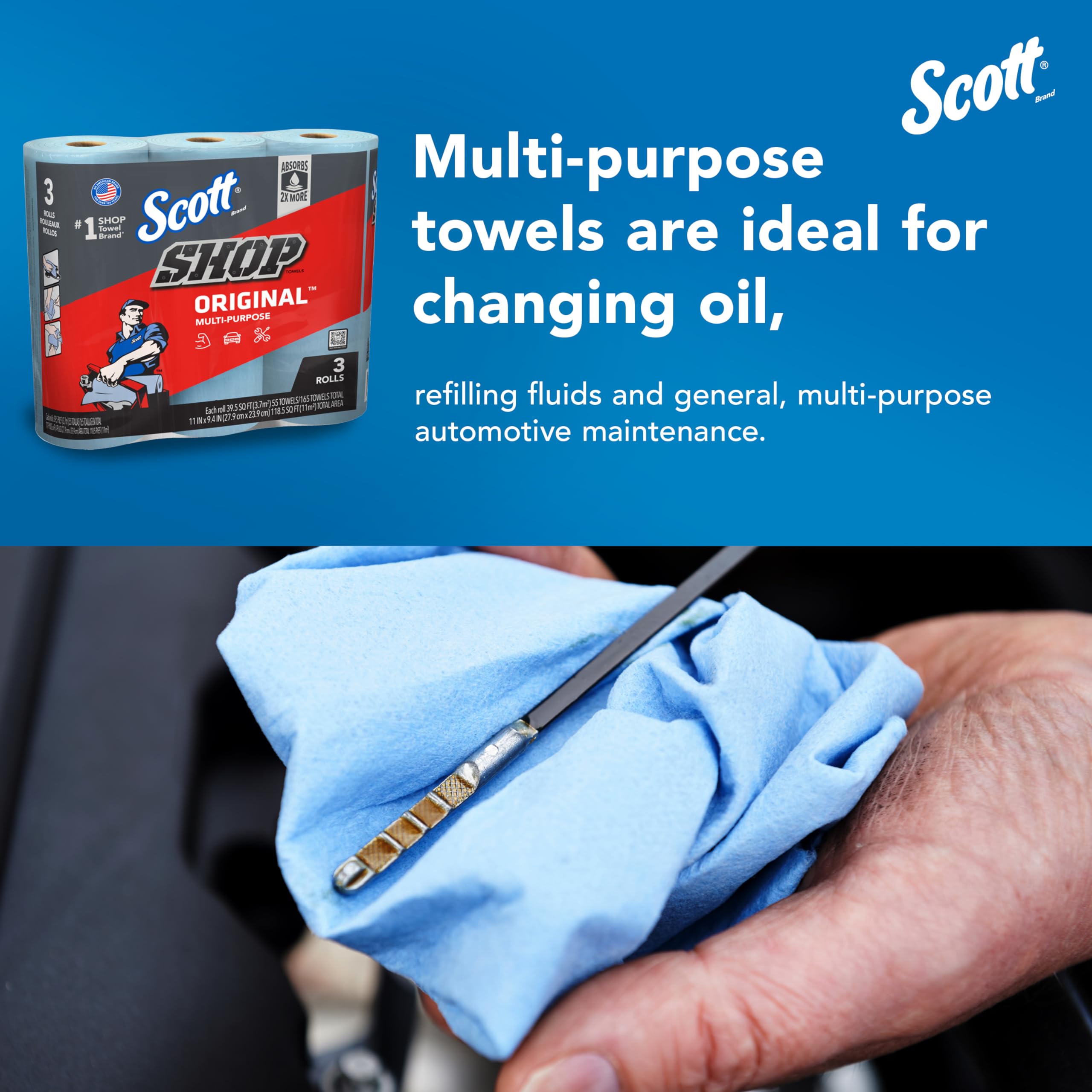 Scott Shop Towels Original (75143), Original Blue Shop Towels, 9.4''X11'' Sheets, 10 Packs Of 3 Rolls (55 Towels/Roll, 30 Rolls/