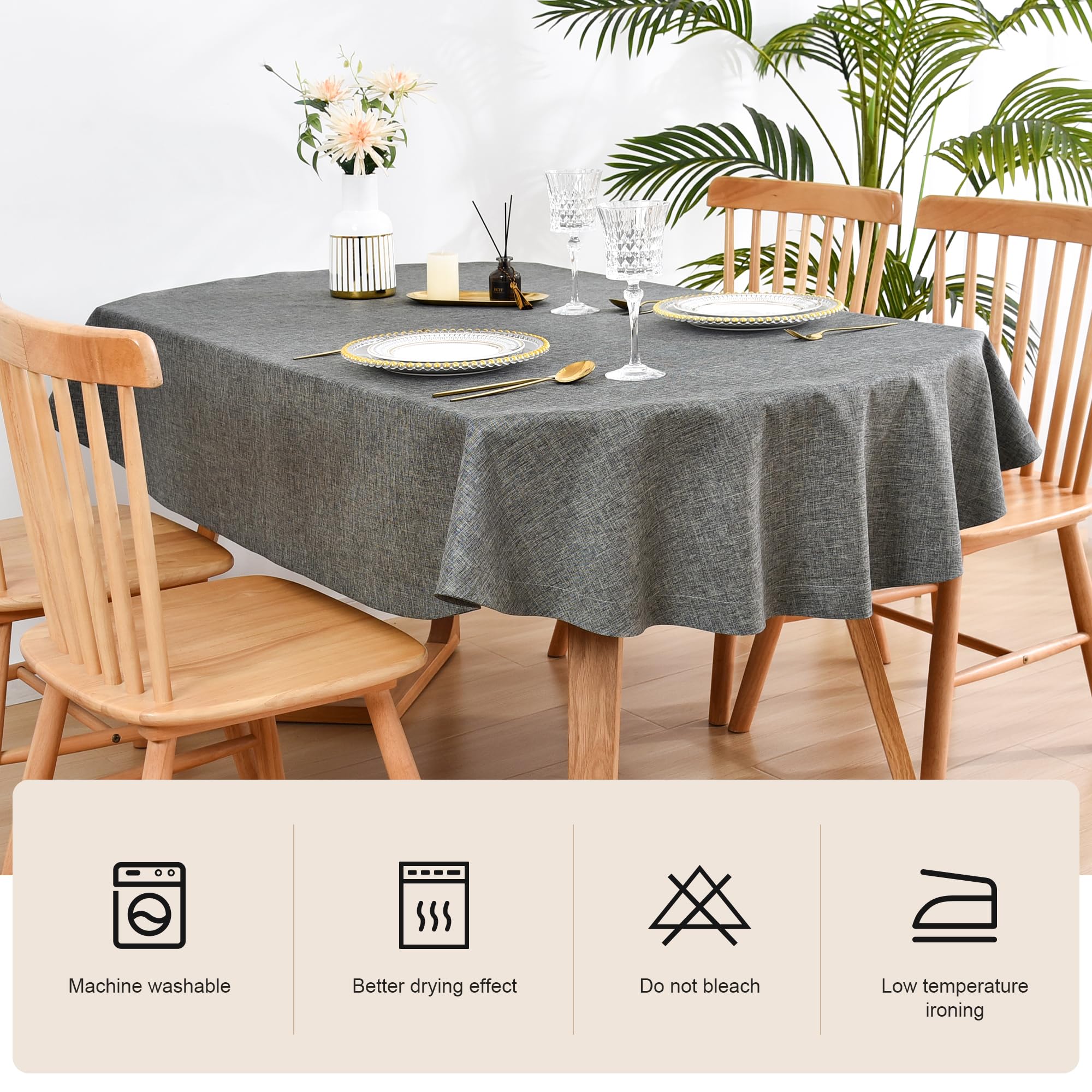 Wolkemer Faux Linen Oval Tablecloth Heavy Duty Wrinkle Resistant Fabric Table Cloths 60 x 102 Inch Charcoal Farmhouse Rustic Tab