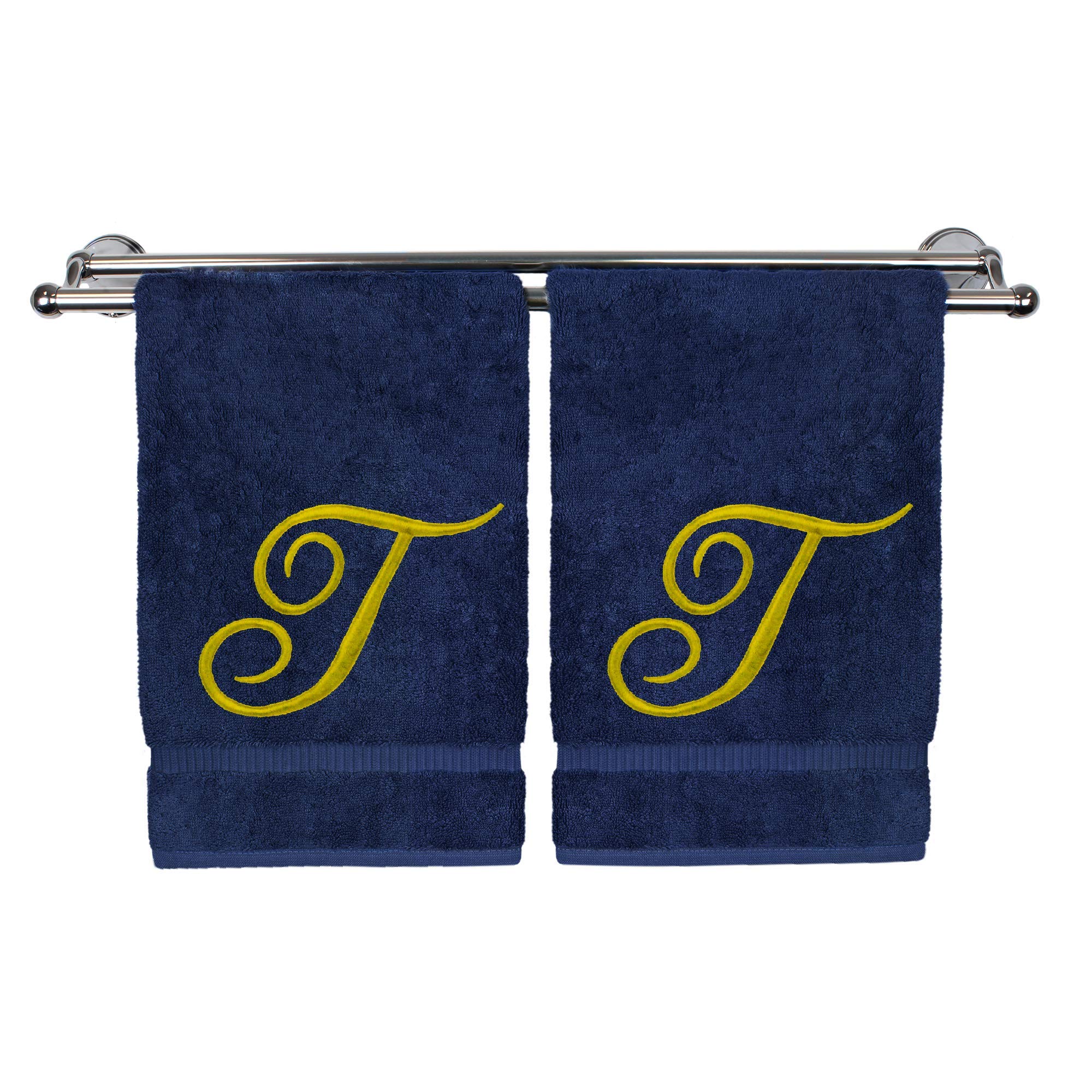 Monogrammed Hand Towel, Personalized Gift, 16 X 30 Inches - Set Of 2 - Gold Embroidered Towel - Extra Absorbent 100% Turkish Cot