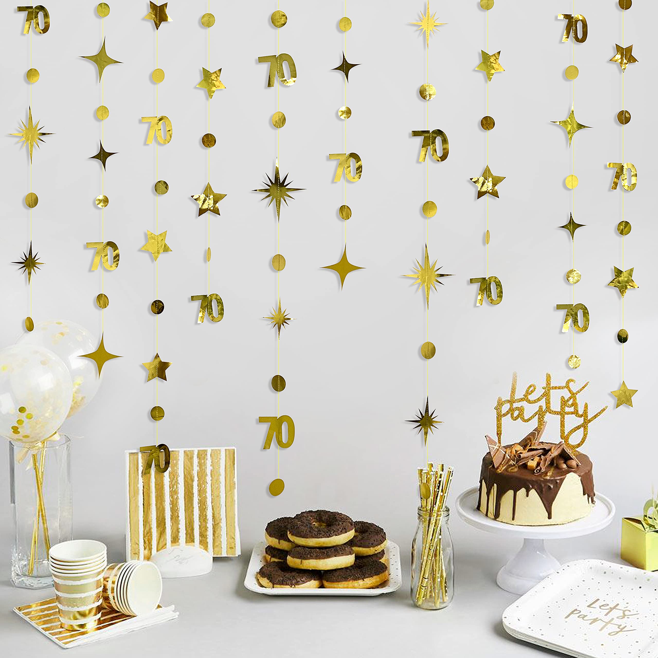 Gold 70Th Birthday Decorations Number 70 Circle Dot Twinkle Star Garland Metallic Hanging Streamer Bunting Banner Backdrop For W