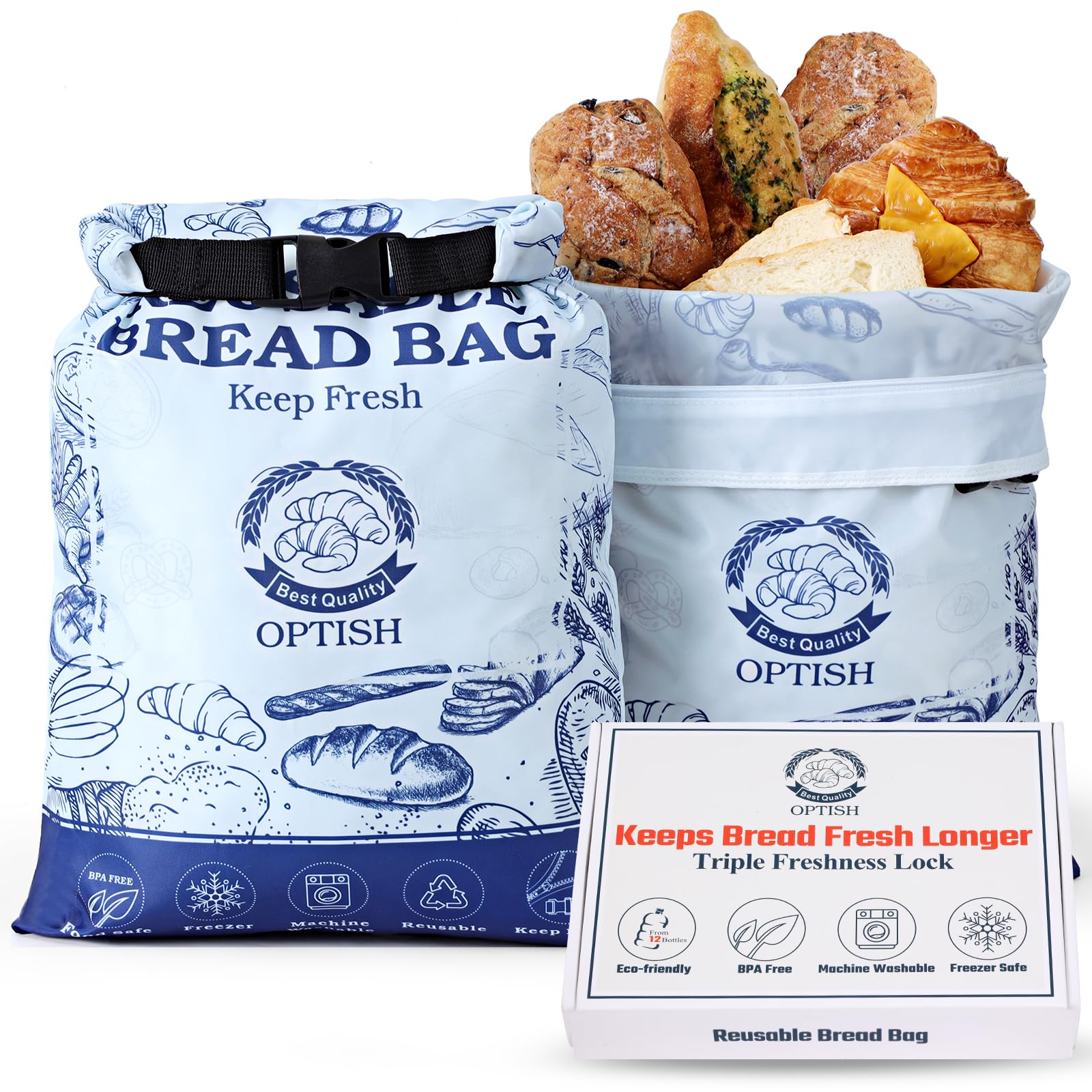 2 Pack Bread Bags for Homemade Bread, Reusable Sourdough Bread Bags for Fresh Keeping, Bread Storage Container Bags with Lining 