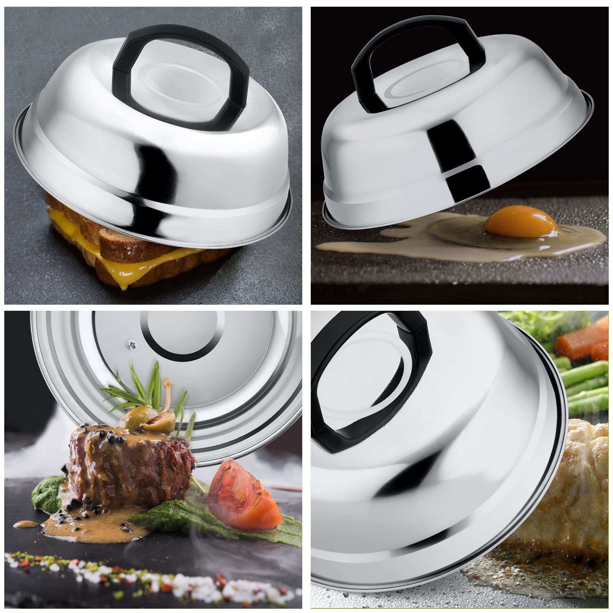 Leonyo 9 Inch Cheese Melting Dome Lid Set Of 4, Stainless Steel Griddle Accessories, Durable Basting Steaming Cover For Teppanya