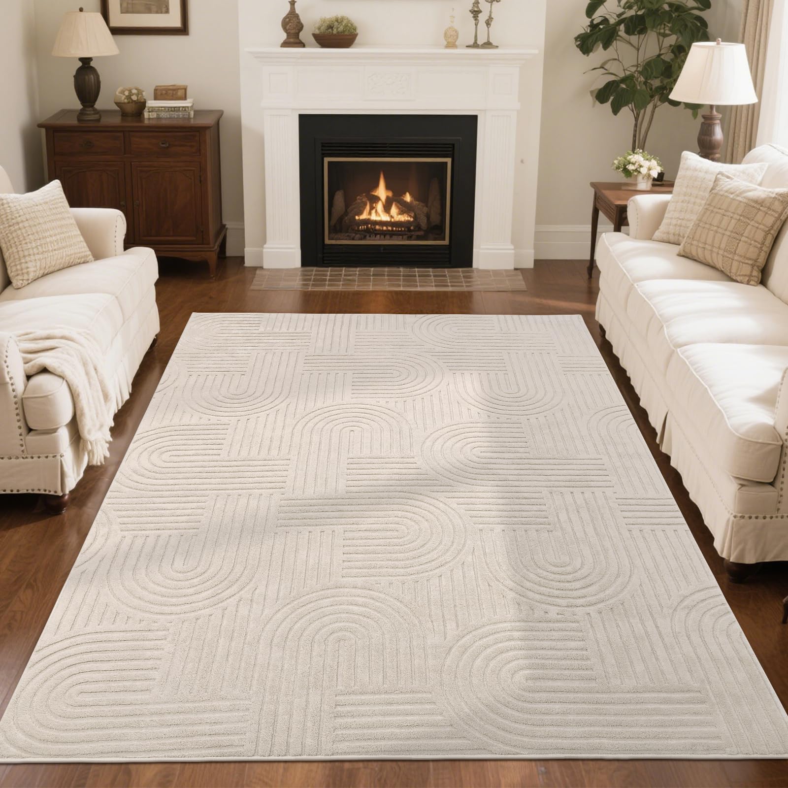 SHACOS Soft Cozy Fluffy Arch Pattern High-Low Pile Area Rugs 6x9 Large Non Slip Washable Modern Geometric Rug Scandinavian Min