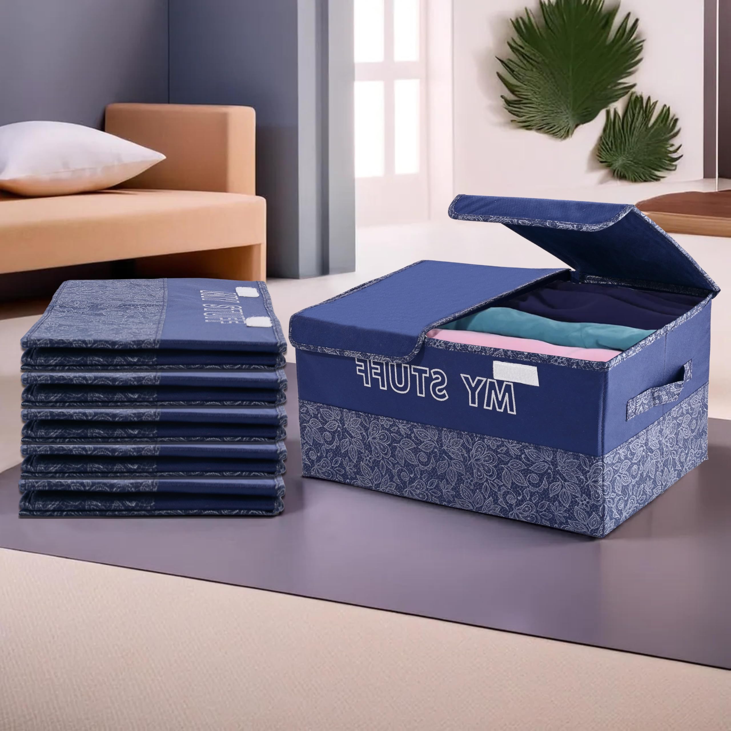 Kuber Industries Pack Of 6 Clothes Wardrobe Organizer (Large) 2 Compartments | Cupboard Organiser | Non-Woven | Clothes Organize