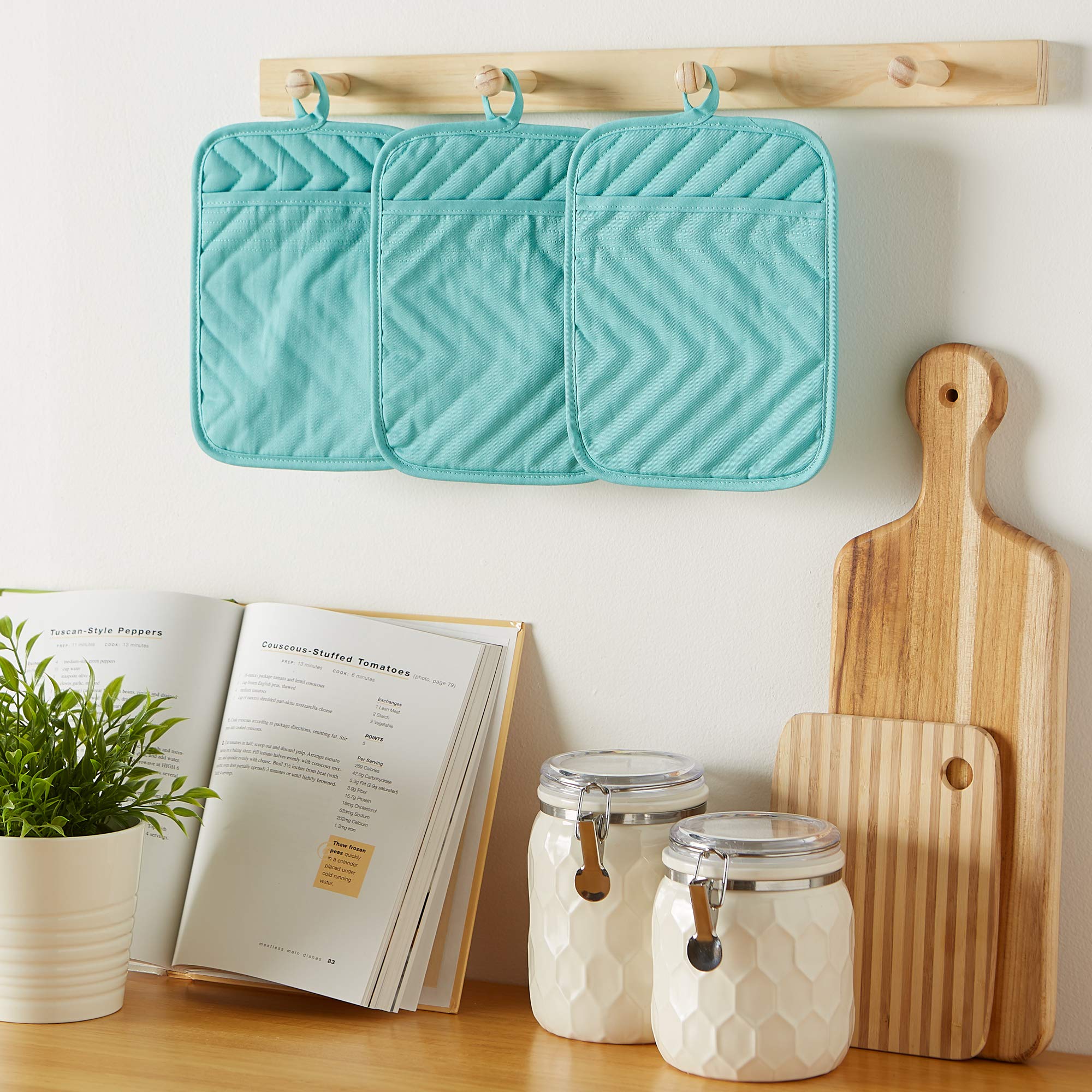 DII Aqua Quilted Potholder Set/3