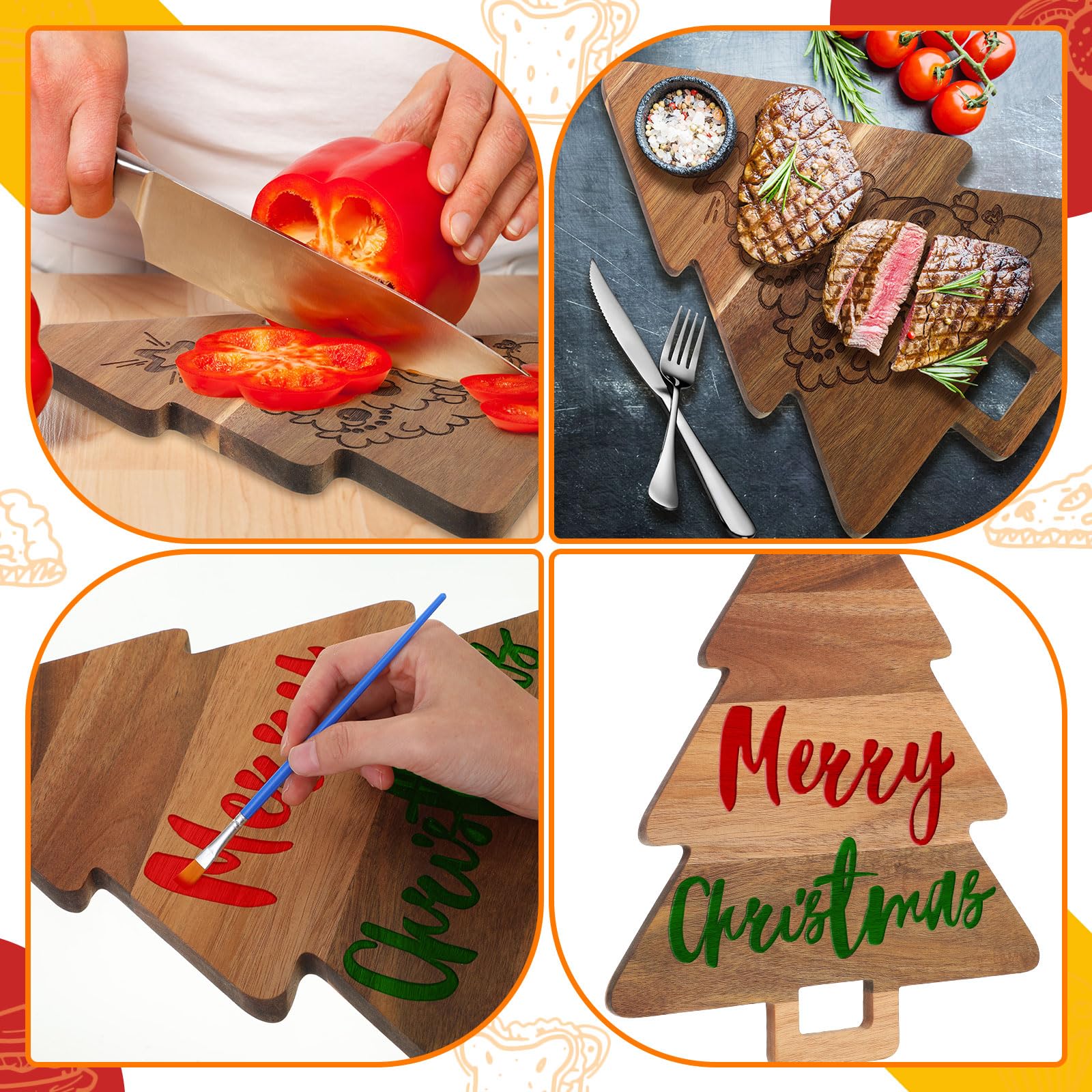 Umigy 2 Pcs Christmas Cutting Board Christmas Tree Charcuterie Boards Kitchen Wooden Santa Claus Acacia Cute Cutting Board with
