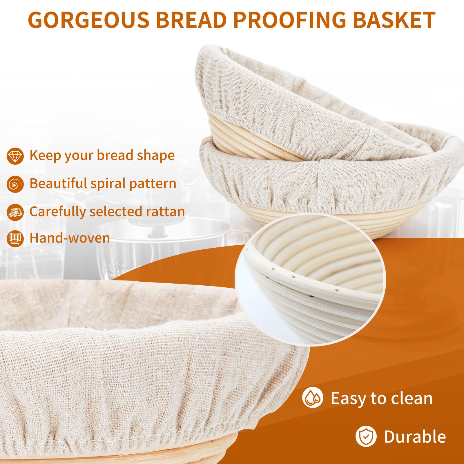 Nuoyunova Sourdough Proofing Basket,2 Round 9 Inch Bread Proofing Basket , Sourdough Starter Kit ,Dough Scraper,Bread Lame , 5 B