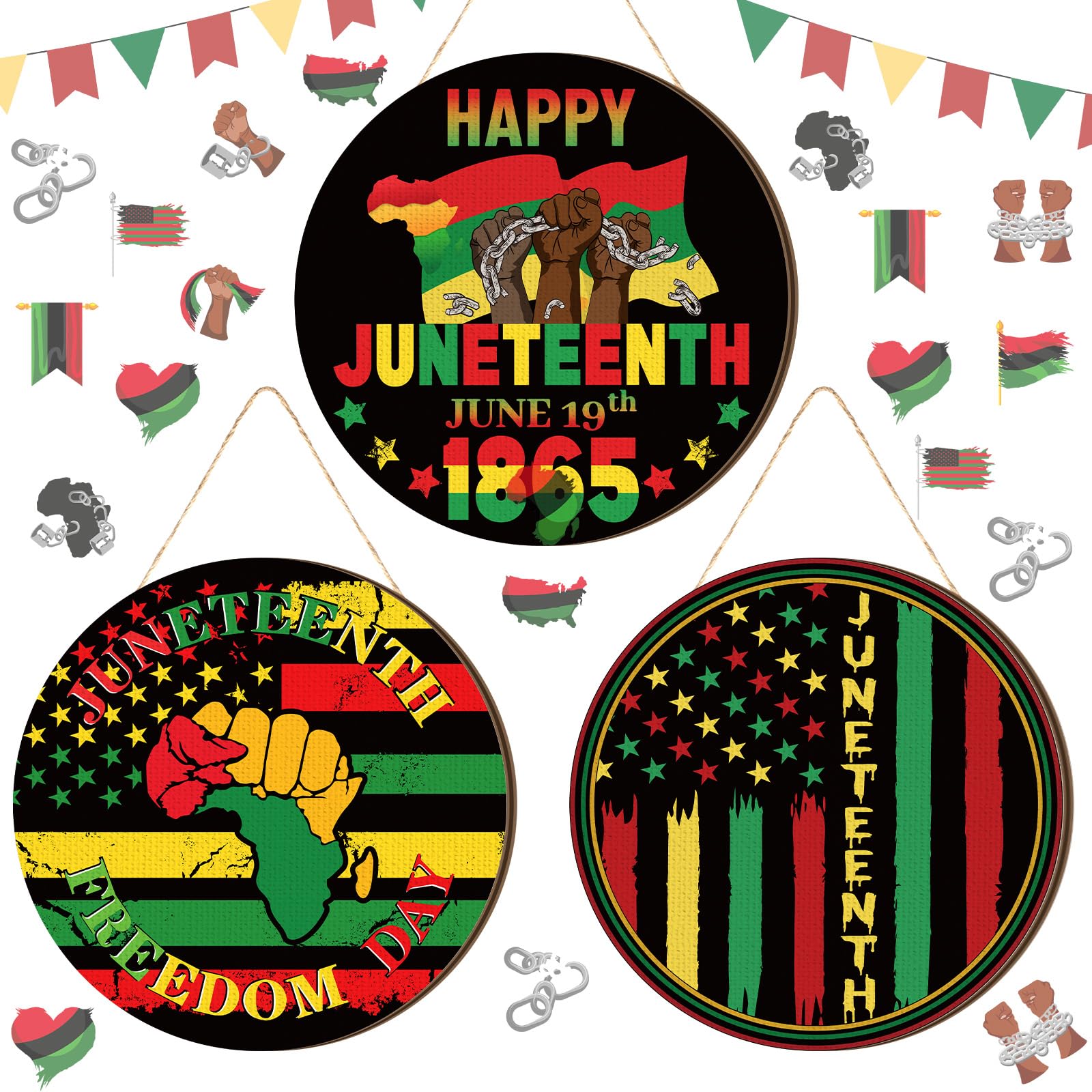 3 Pcs Juneteenth Decoration 12 Inch Juneteenth Wooden Door Sign Africa America Outdoor Decoration June 19th Freedom Memorial Ind