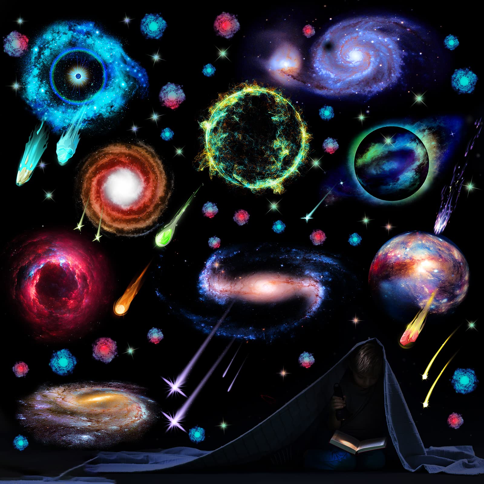 Chinco Glow in The Dark Stars - Self-Adhesive PVC Wall Stickers for Kids' Nursery, Removable Galaxy Décor, Fresh Style