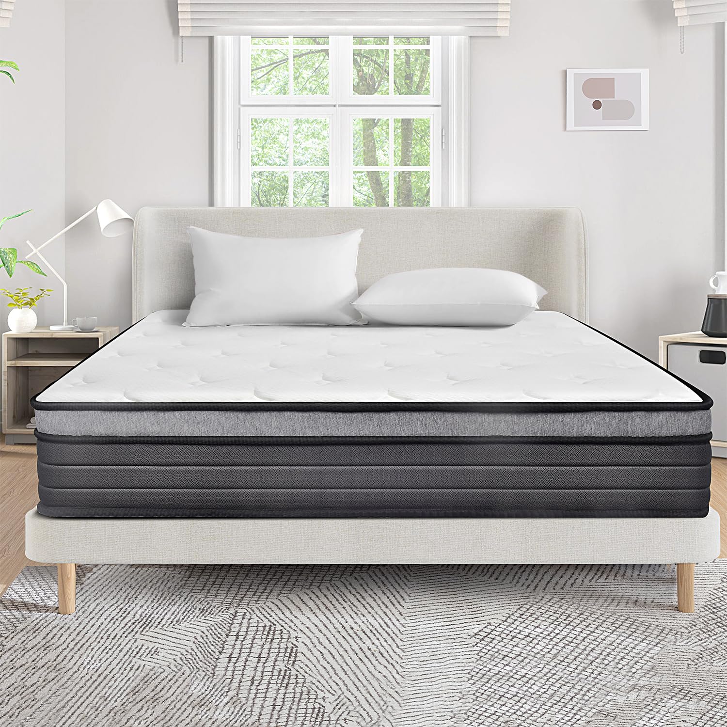 Eiue Queen Size Mattress 10 Inch,Bed-In-A-Box,Hybrid Mattress,Individual Pocket Spring Mattress,Medium Firm Mattresses,Breathabl