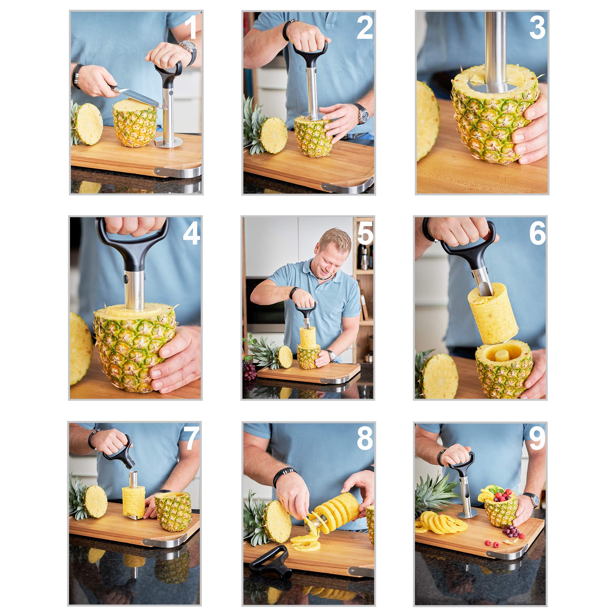 Rsle Pineapple Cutter Pro, 10.6 In. - Pineapple Corer And Slicer With Grip Handle And Measurement Markings