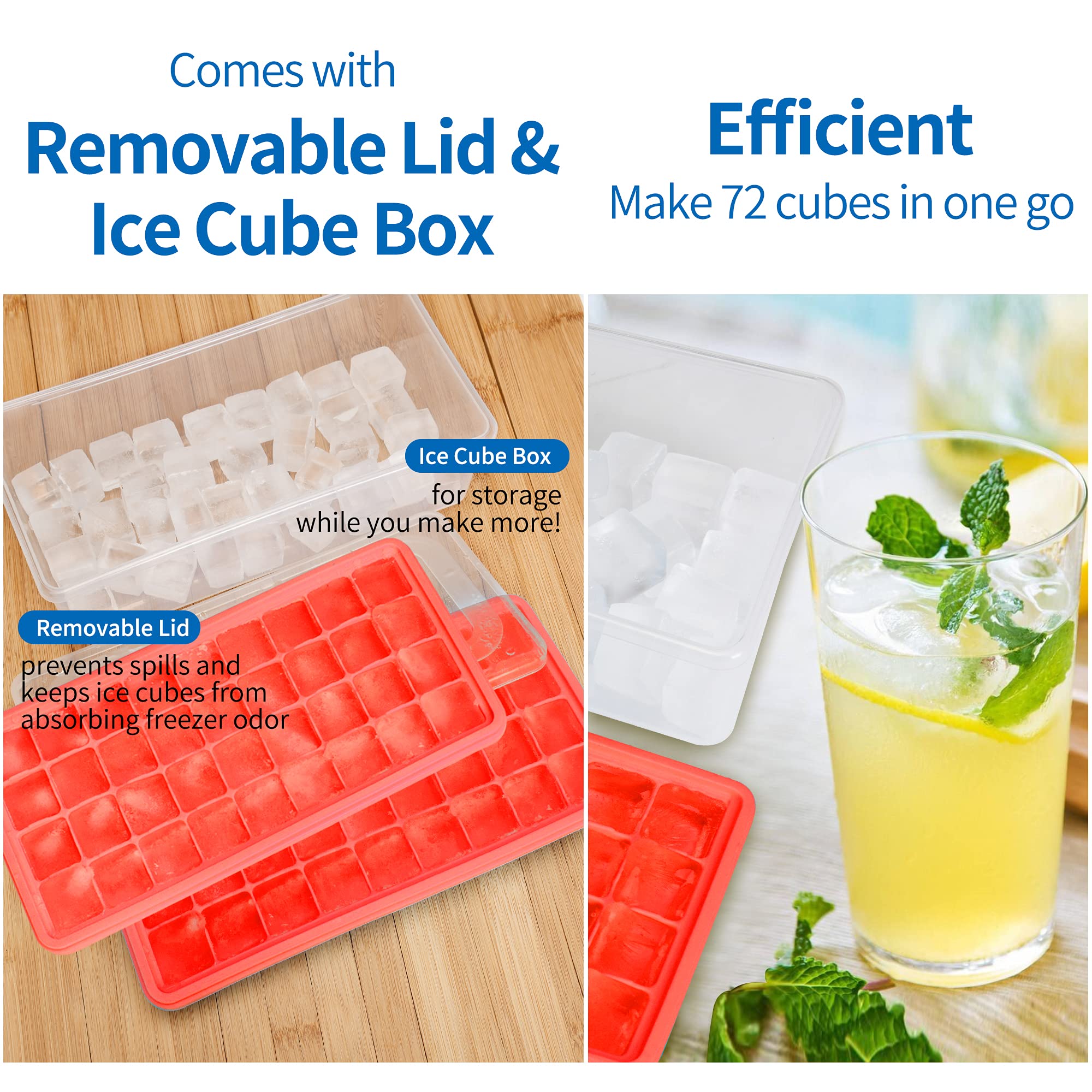 Food-Grade Silicone Ice Cube Tray With Lid And Storage Bin For Freezer, Easy-Release 2 * 36 Small Nugget Ice Trays 1 Ice Bucket