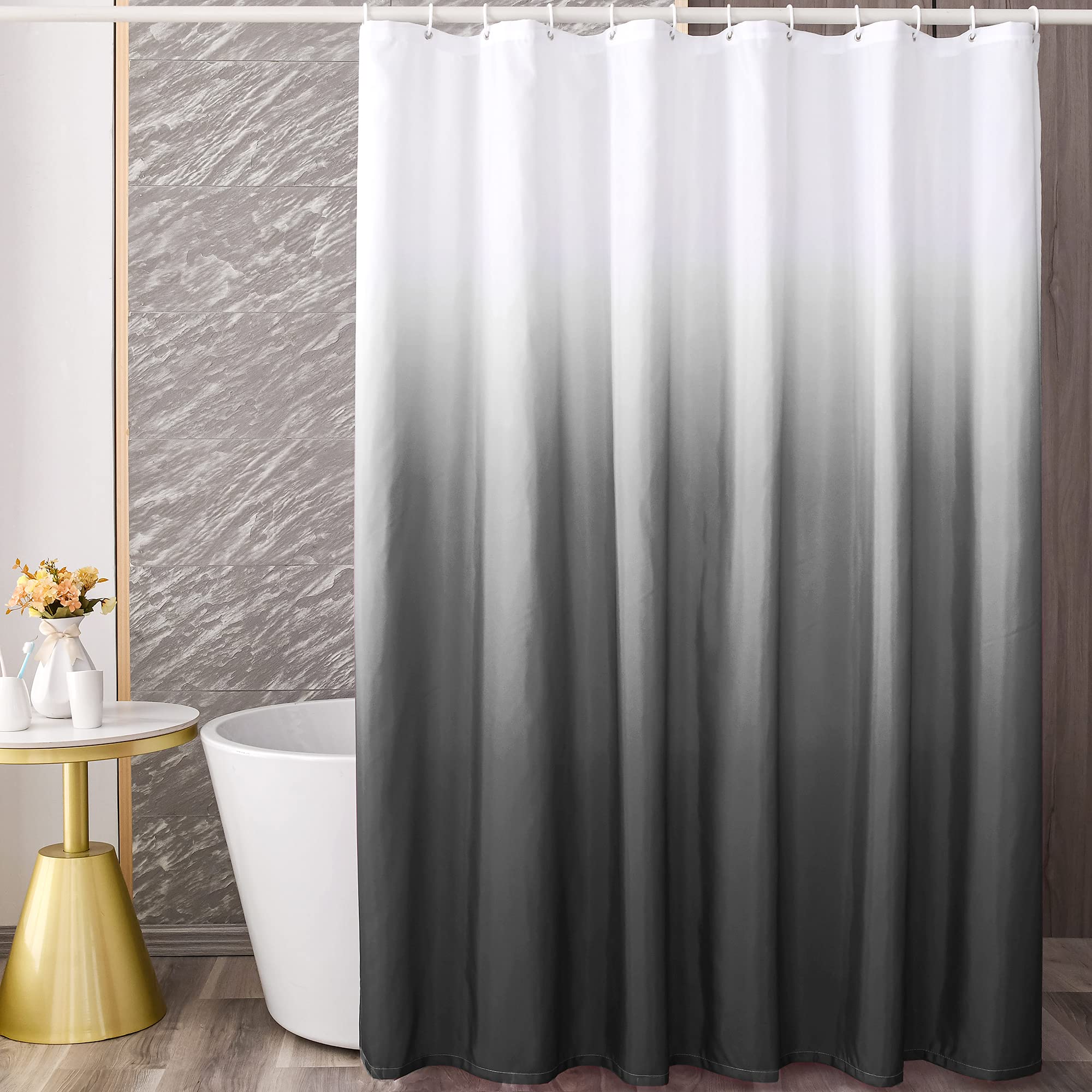 YI & ZE Black Ombre Shower Curtain Sets for Bathroom Accessories Fabric Polyester Waterproof Modern Extra Long Shower Curtain Liner with 12 Hooks W72xL84