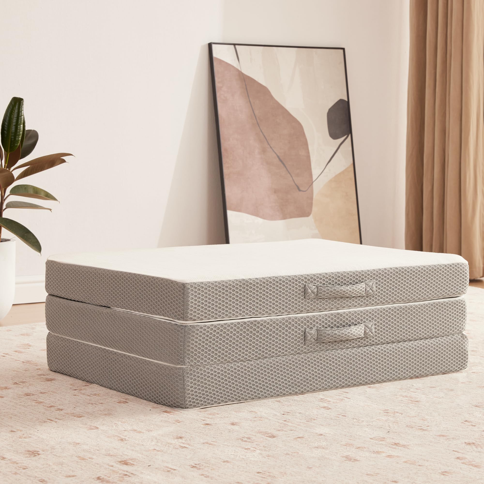 Kingfun Memory Foam Folding Mattress,Gel-Infused Foldable Floor Mattress, Breathable Tri-Fold Mattress Topper With Bamboo Cover,
