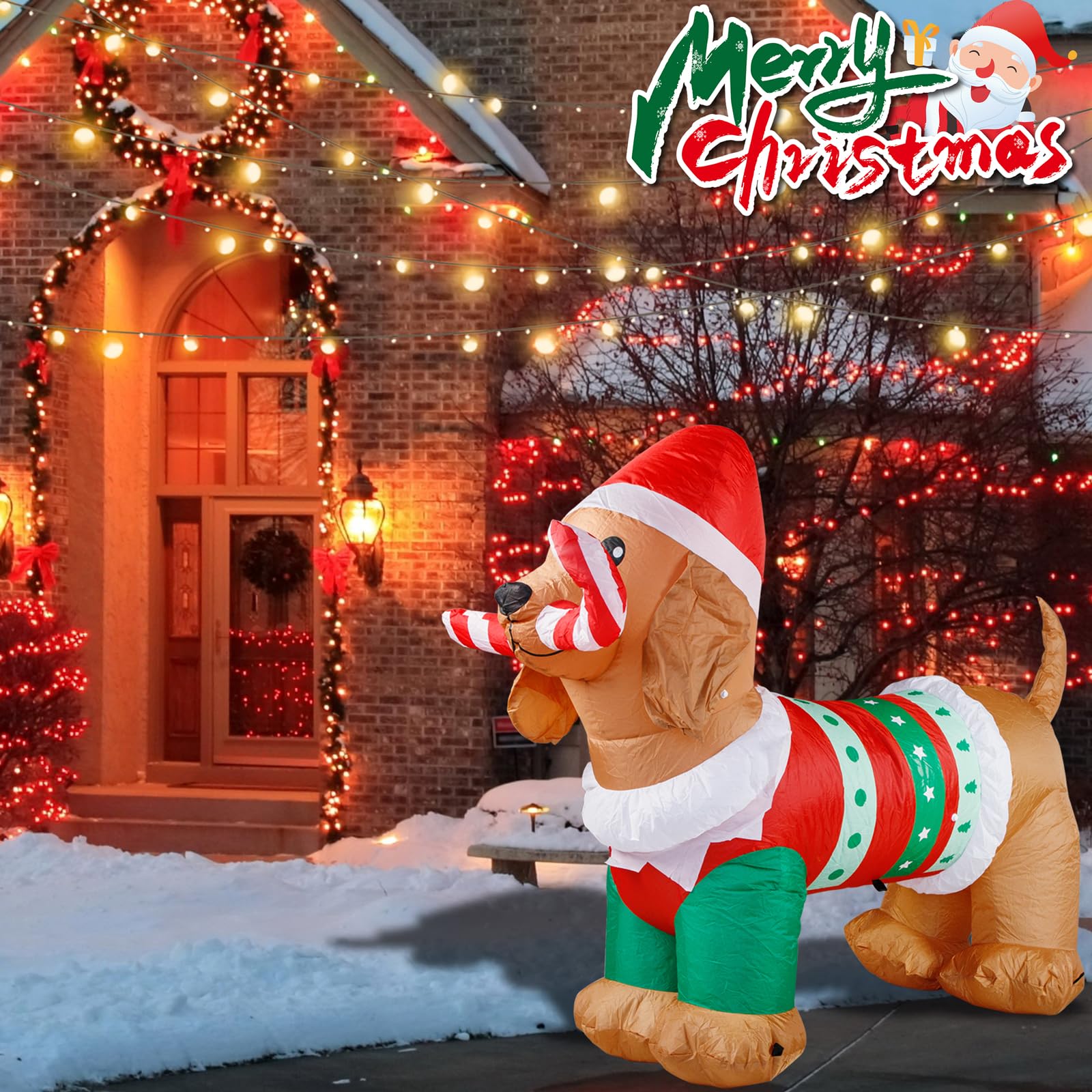Nervure 5Ft Christmas Dog Inflatables - Outdoor Christmas Inflatable Decorations - Xmas Blow Up Yard Decorations Built-in LED Li