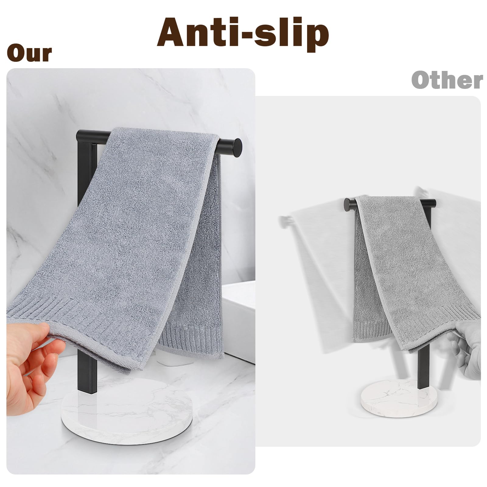 Siyzda Hand Towel Holder Stand For Bathroom, L- Shaped Standing Hand Towel Rack, Towel Bar Kitchen Vanity Countertop Organizer,