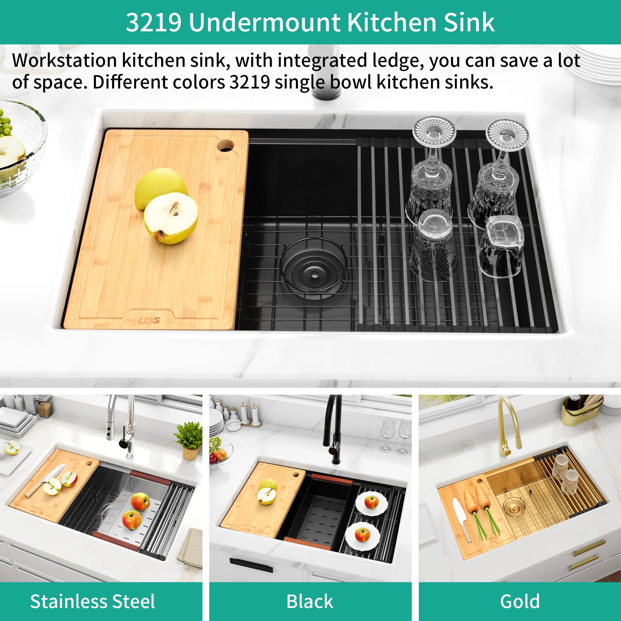 Lqs Undermount Kitchen Sink, 32    X 19    Workstation Ledge Kitchen Sink, 32 Inch Kitchen Sink, 16 Gauge Black Kitchen Sink, Ha