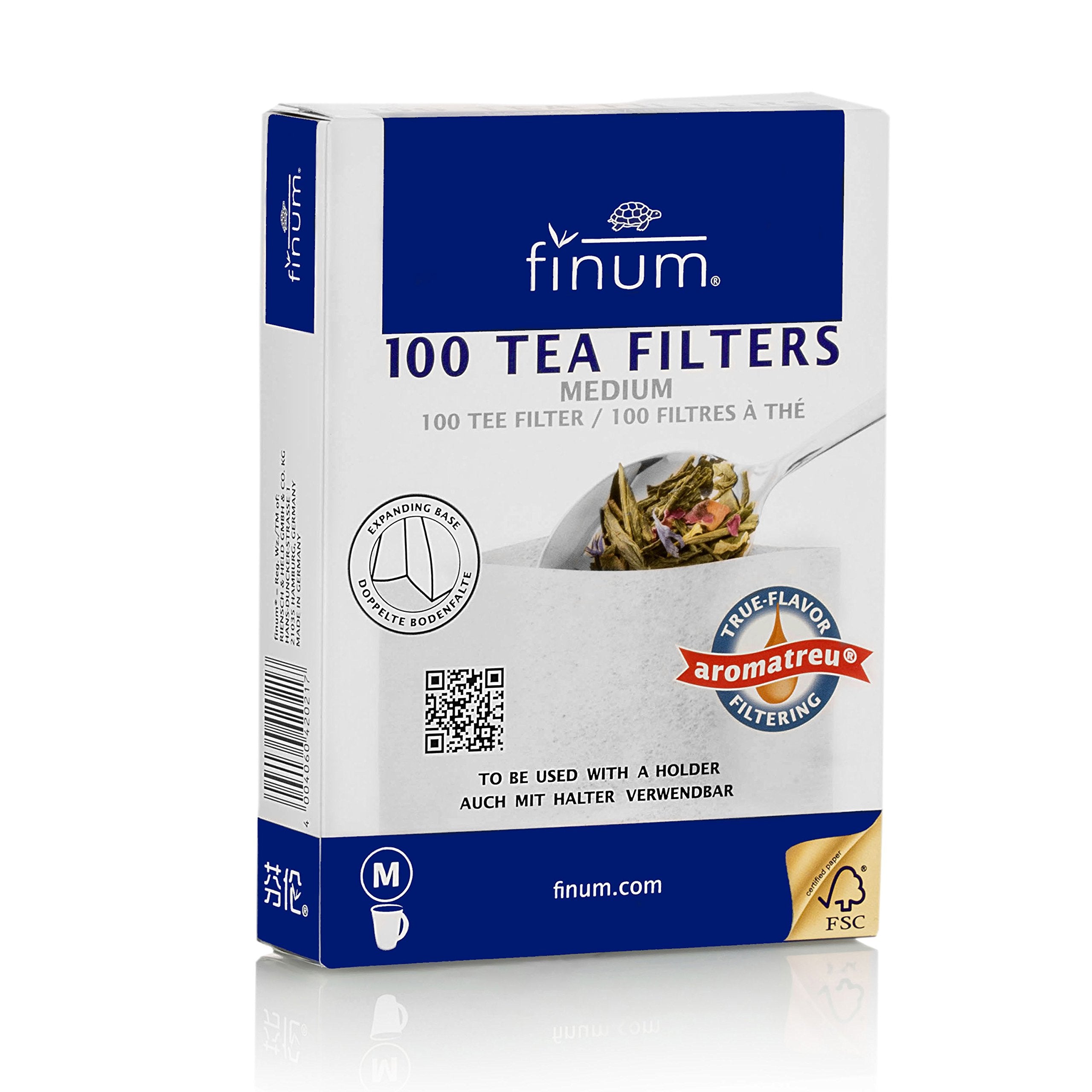 Finum Disposable Paper Tea Filter Bags For Loose Tea, White, Medium, 100 Count
