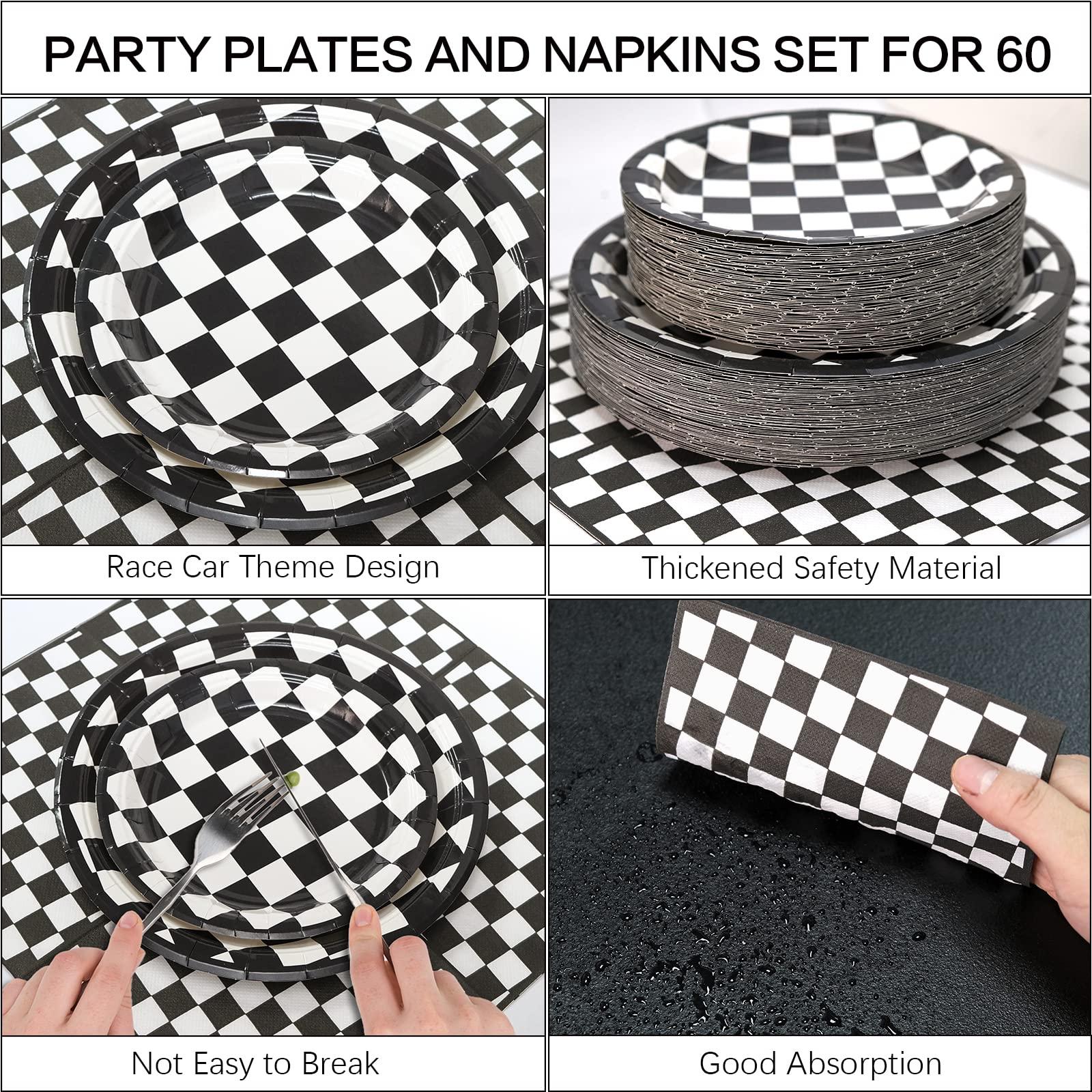 180Pcs Race Car Party Supplies Paper Plates And Napkins Serve 60 Disposable Tableware Set For Birthday Party Decorations Game Da
