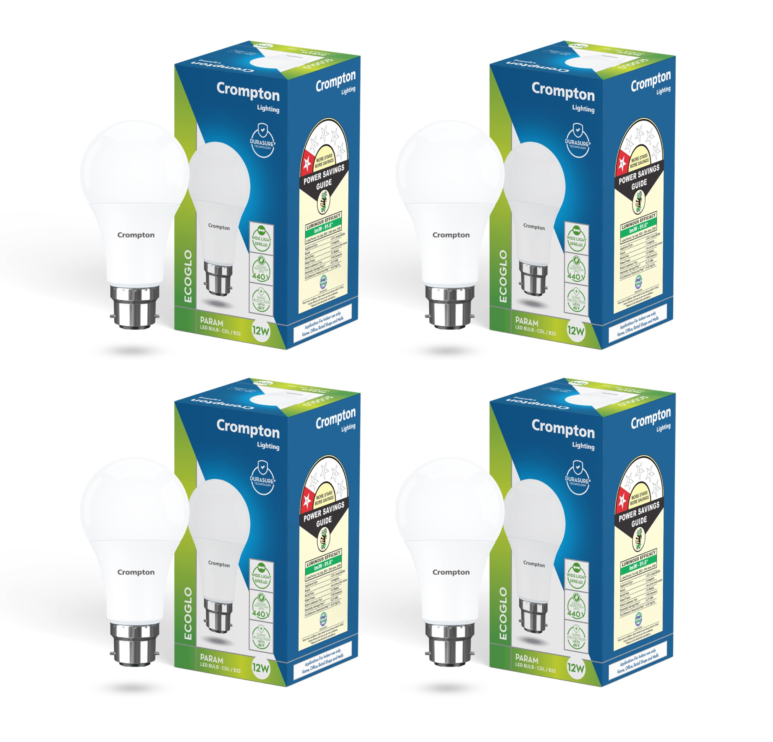 Crompton Param Led Bulb | 12W | Cool Day Light | B22 Base | 180 Degree Coverage | 4Kv Surge Protection | 440V High Voltage Prote