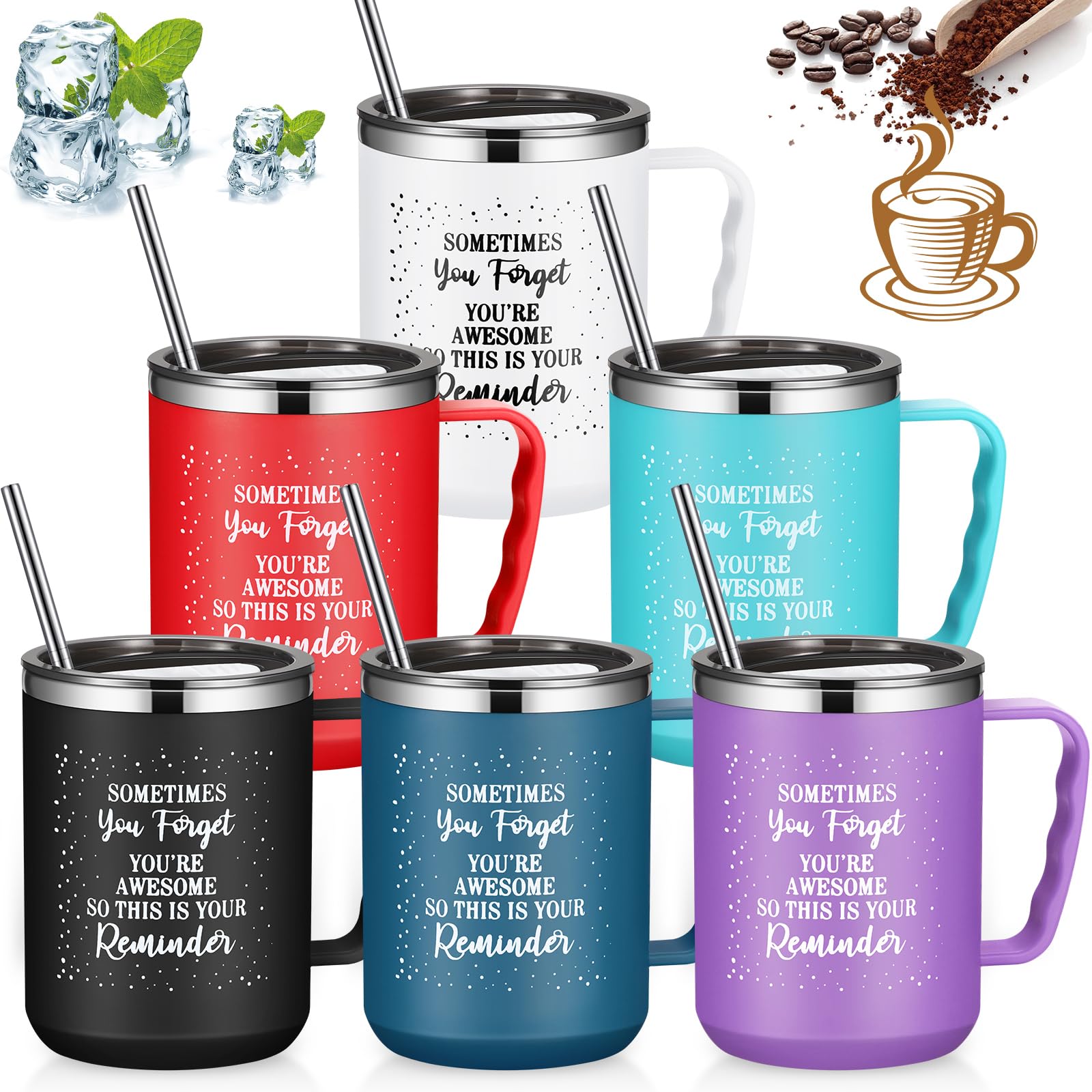 Umigy 6 Pcs Employee Appreciation Coffee Mug Gift Bulk Thank You 17Oz Drinking Cup With Handle Stainless Steel Insulated Travel