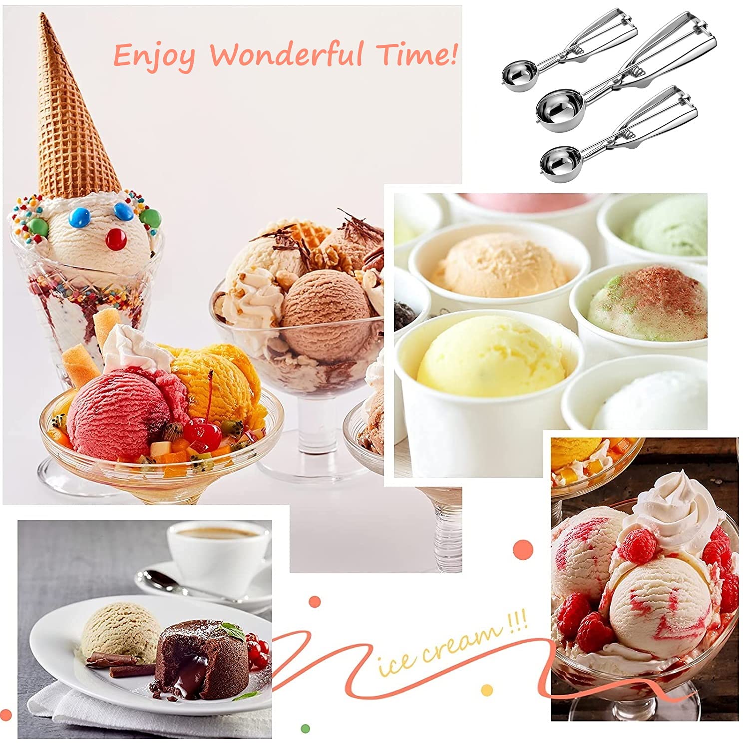 Ice Cream Scoop, 3Pcs Cookie Scoop Set, Stainless Steel Ice Cream Scooper With Trigger Release, Large/Medium/Small Cookie Scoope