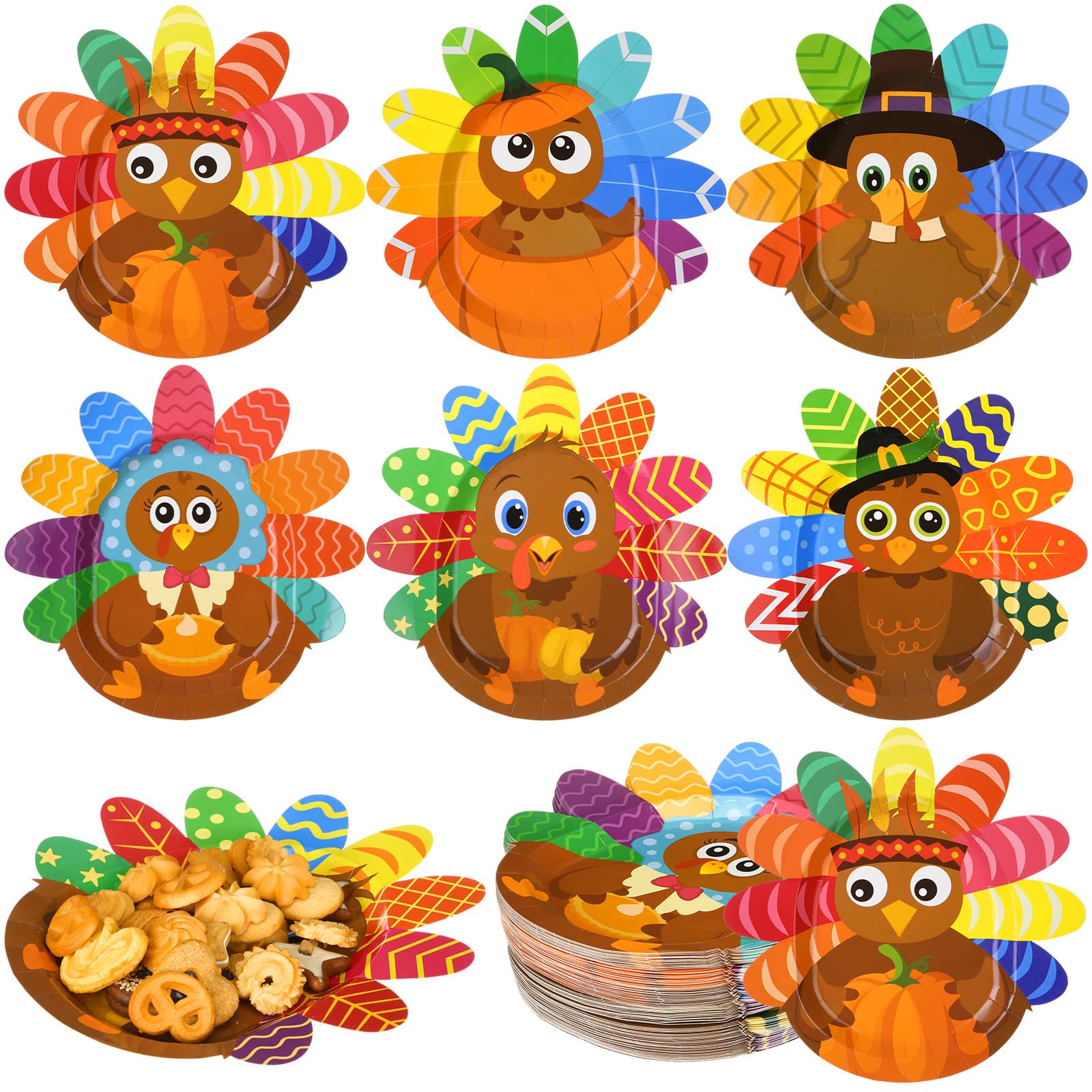 Umigy 90 Pcs Thanksgiving Paper Plates Fall Turkey Disposable Plates Fall Party Dinnerware Turkey Pattern Decorative Tableware f