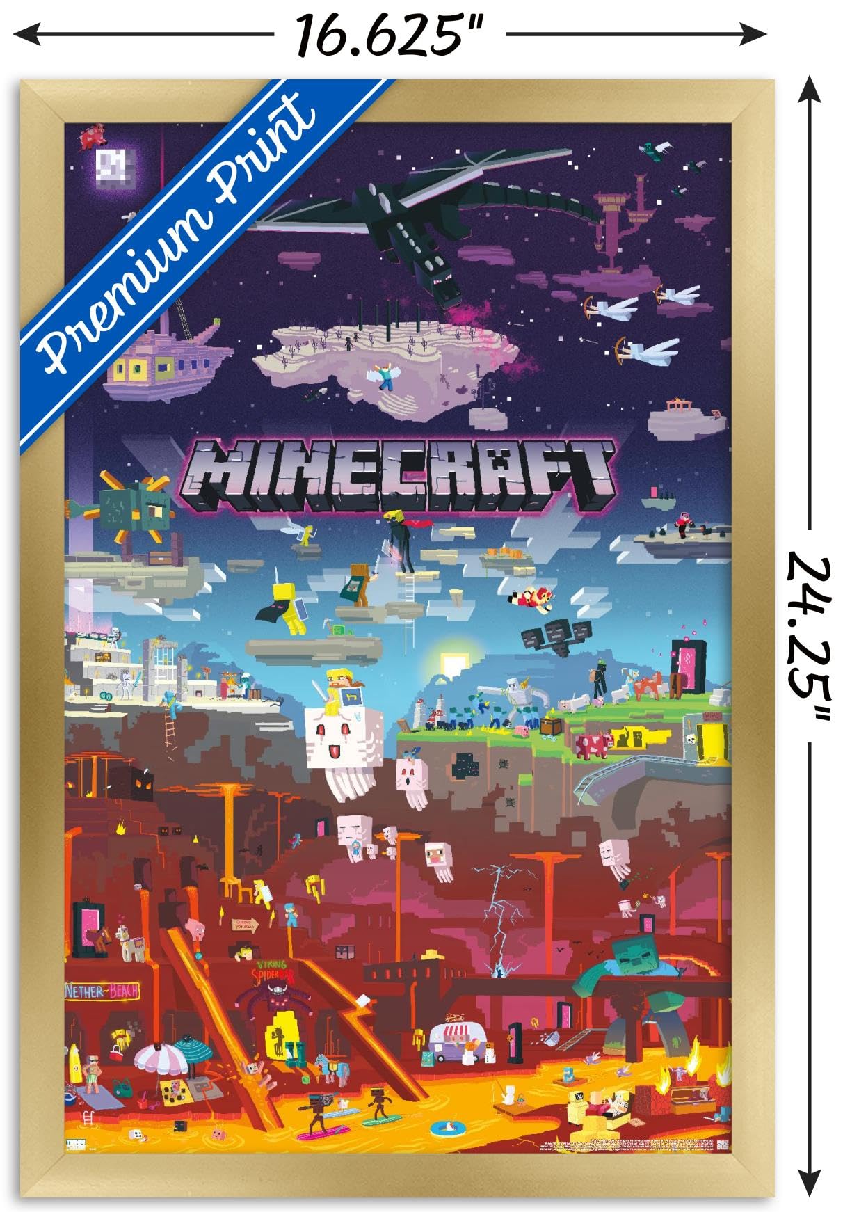 Trends International Minecraft - World Beyond Wall Poster, 14.725'' X 22.375'', Gold Framed Version